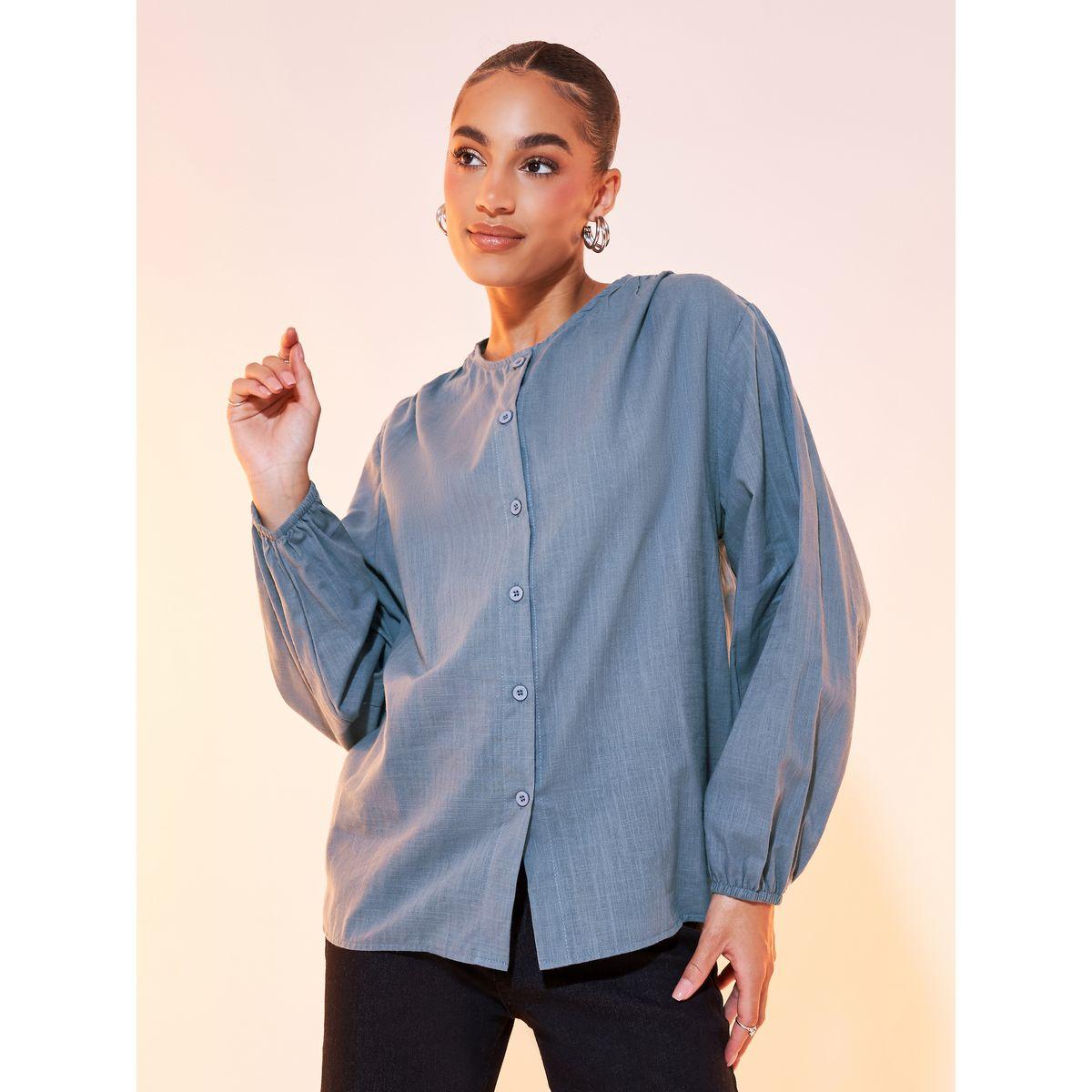 بلوزة سادة بأكمام طويلة وأزرار-women-clothing-shirtsandblouses-shirts-image-1