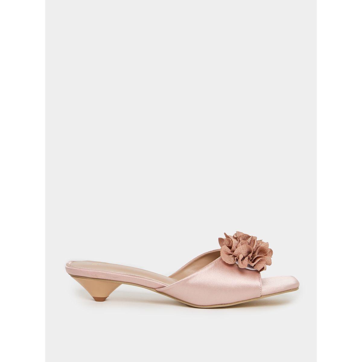 Styli Flower Applique Low Heel Sandals-women-shoes-heels-image-1