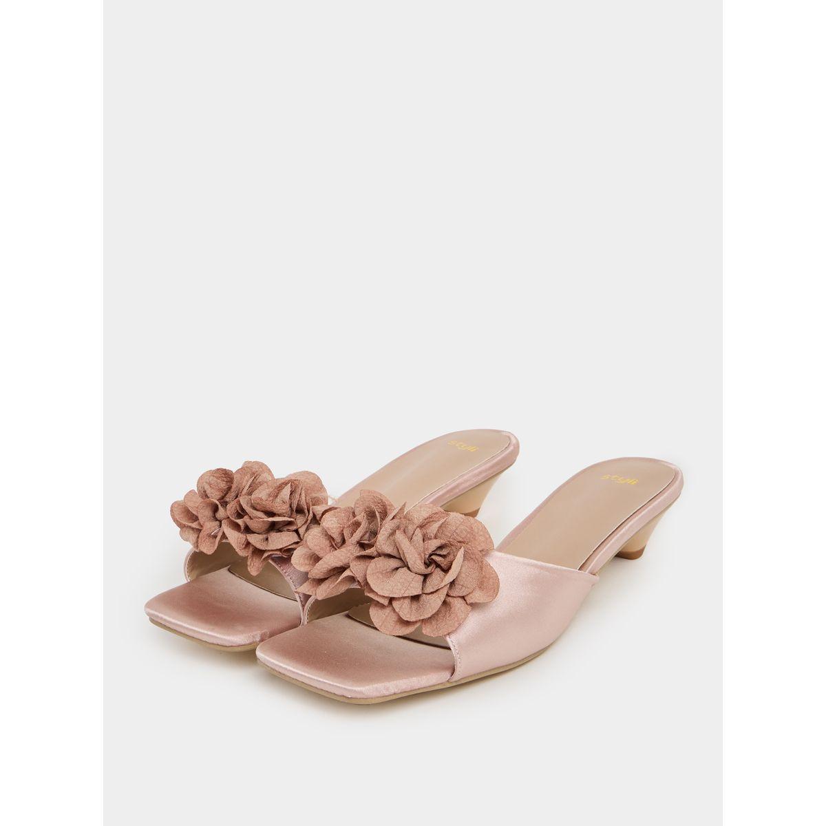Styli Flower Applique Low Heel Sandals-women-shoes-heels-image-2