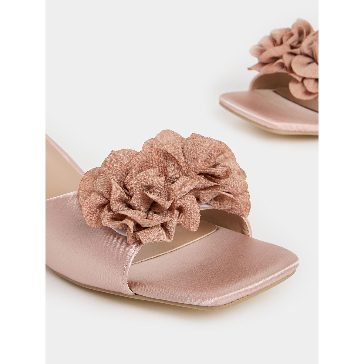 Styli Flower Applique Low Heel Sandals-women-shoes-heels-image-3