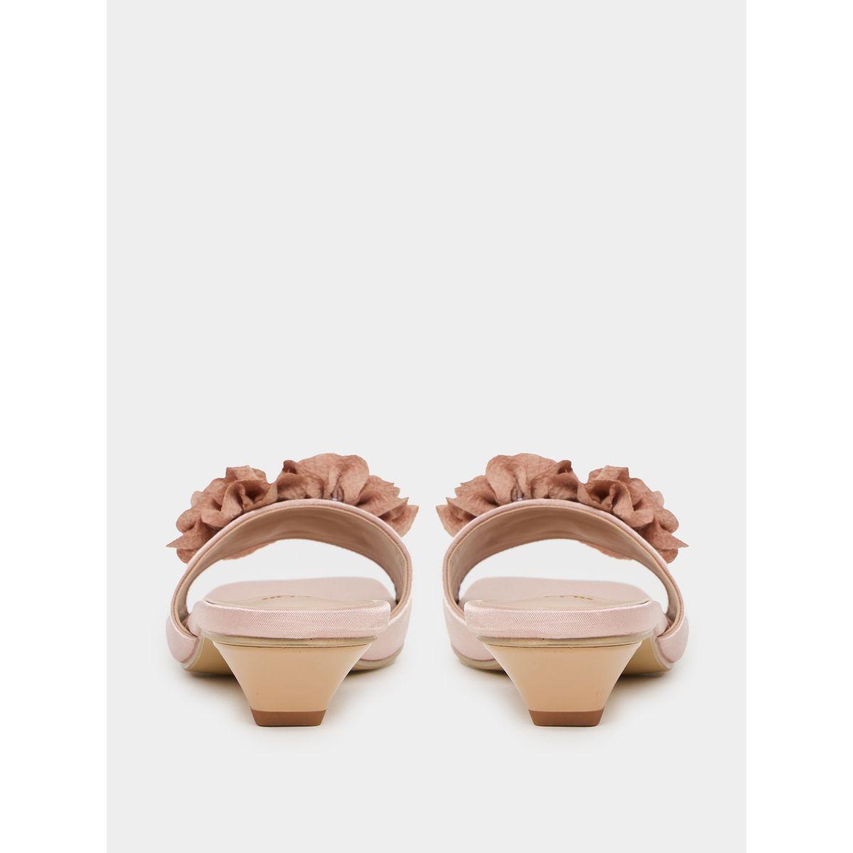 Styli Flower Applique Low Heel Sandals-women-shoes-heels-image-4