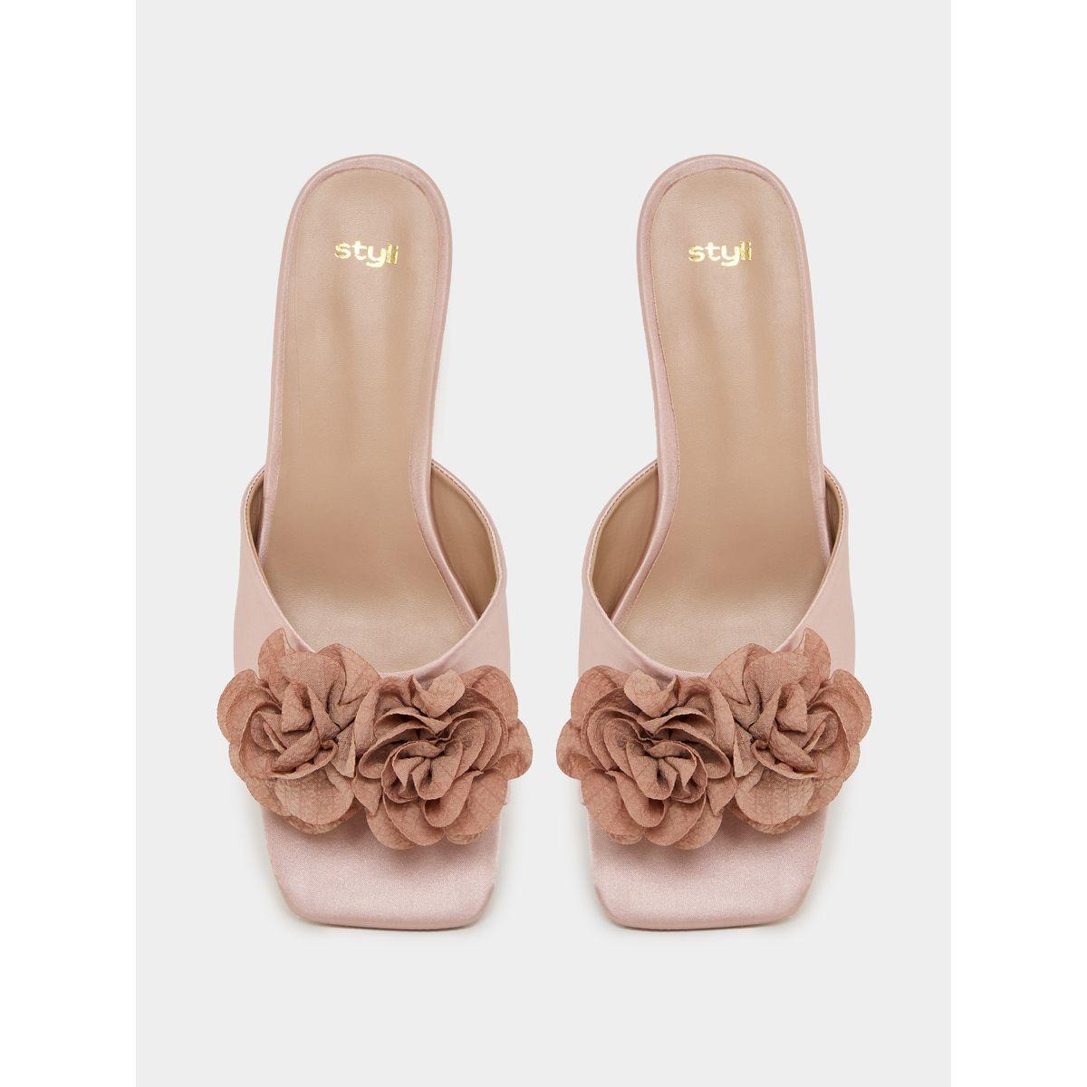 Styli Flower Applique Low Heel Sandals-women-shoes-heels-image-5