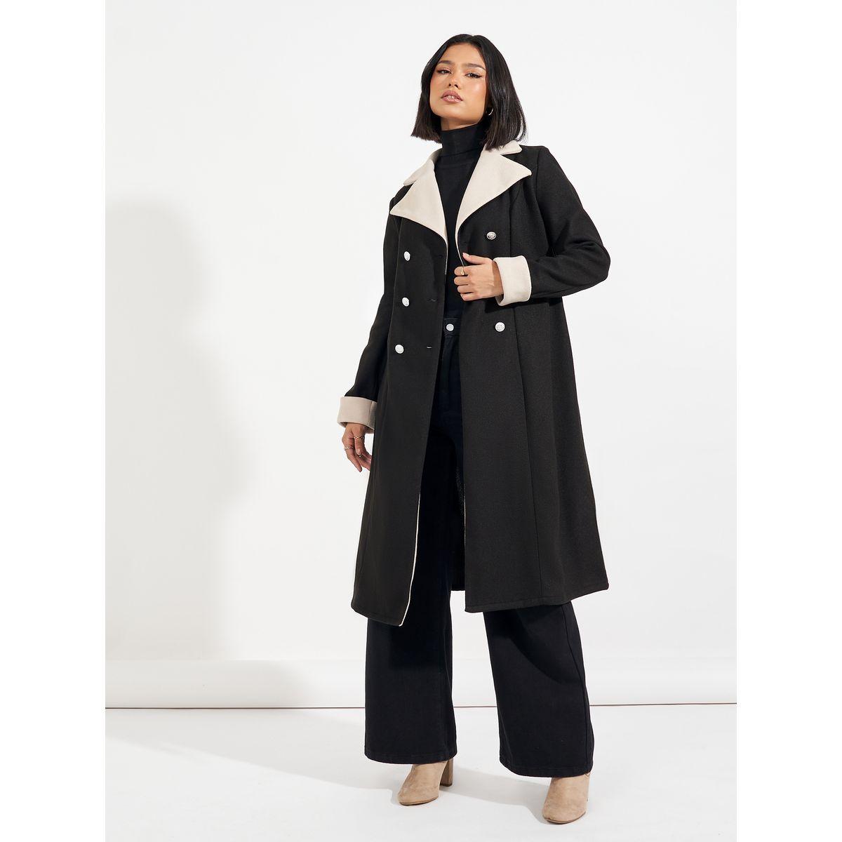 Styli Regular Fit Wool Like Contrast Collar Double Breasted Coat-women-clothing-coatsandjackets-coats-image-2