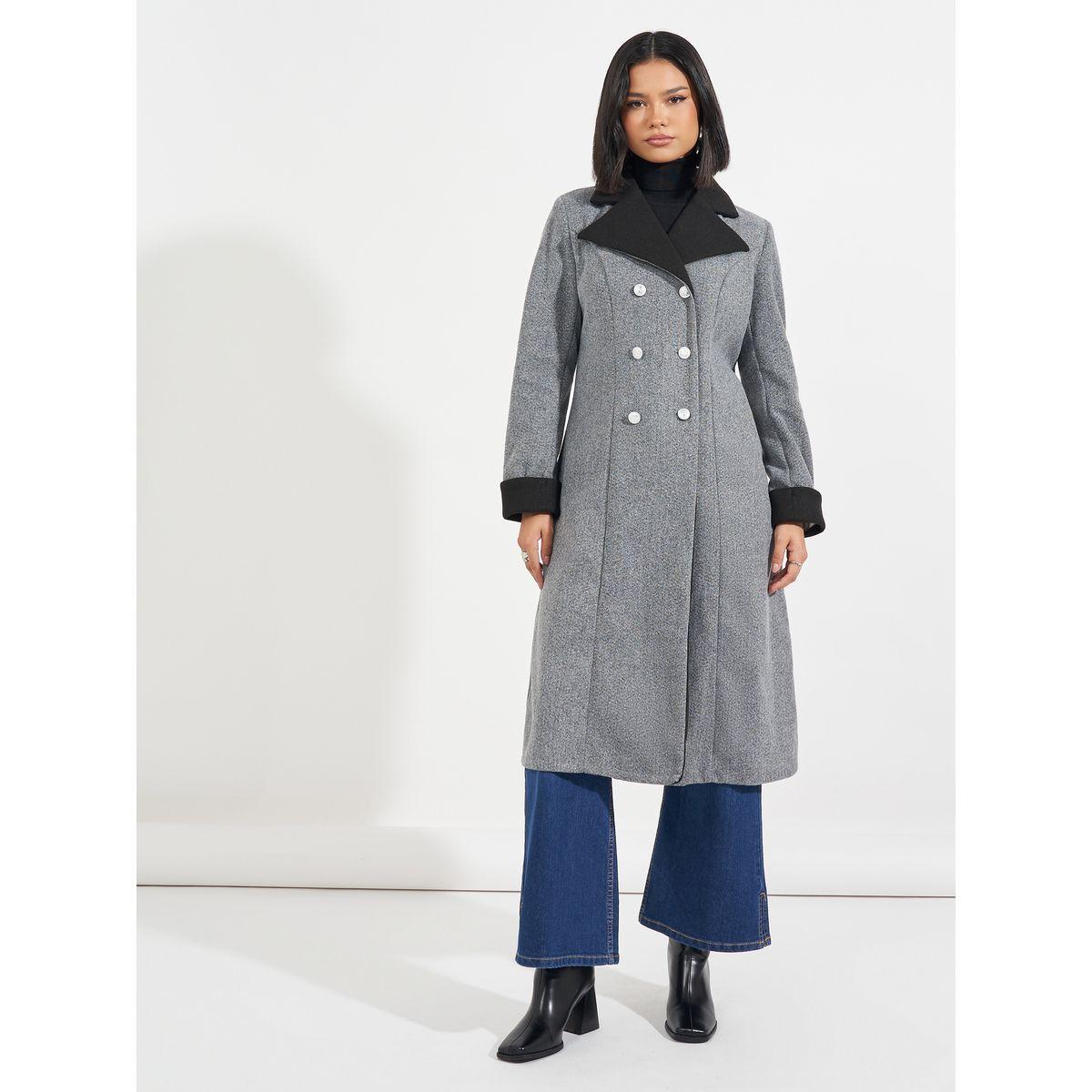 معطف بقصة عادية وصفين أزرار-women-clothing-coatsandjackets-coats-image-1