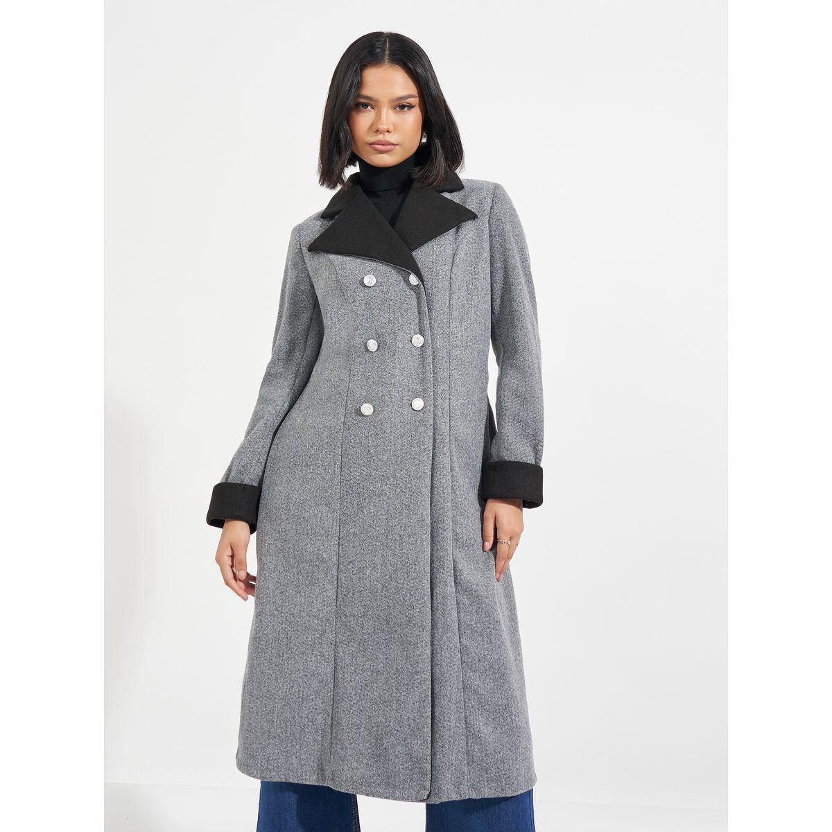 معطف بقصة عادية وصفين أزرار-women-clothing-coatsandjackets-coats-image-3