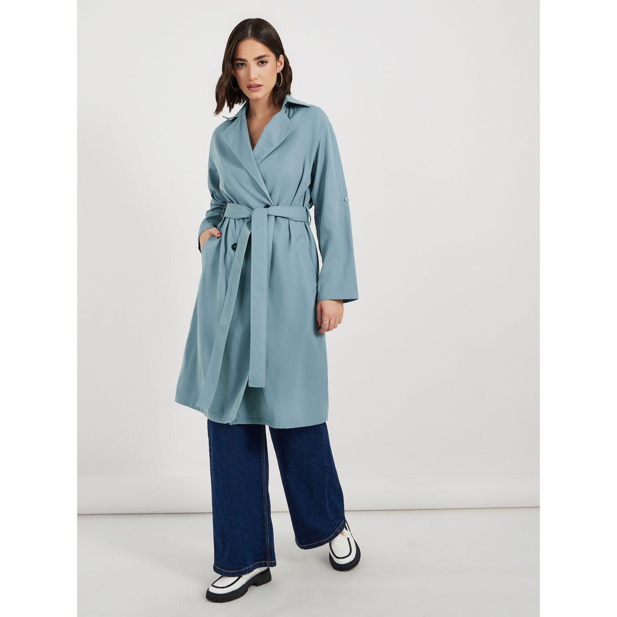 معطف ترنش بطول الركبة مع قصة عادية-women-clothing-coatsandjackets-coats-image-1