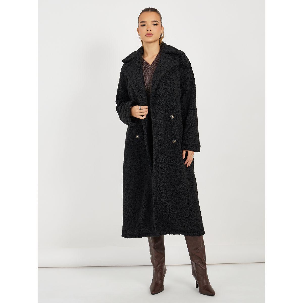 معطف ميدي فضفاض بصدر مزدوج وفرو صناعي-women-clothing-coatsandjackets-coats-image-1