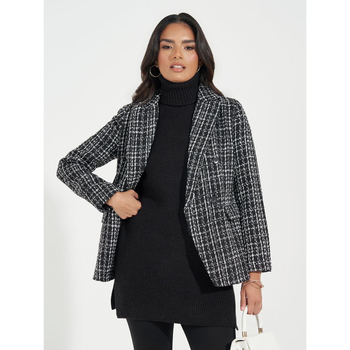 Styli Regular Fit Double Breasted Tweed Blazer-women-clothing-coatsandjackets-blazers-image-1