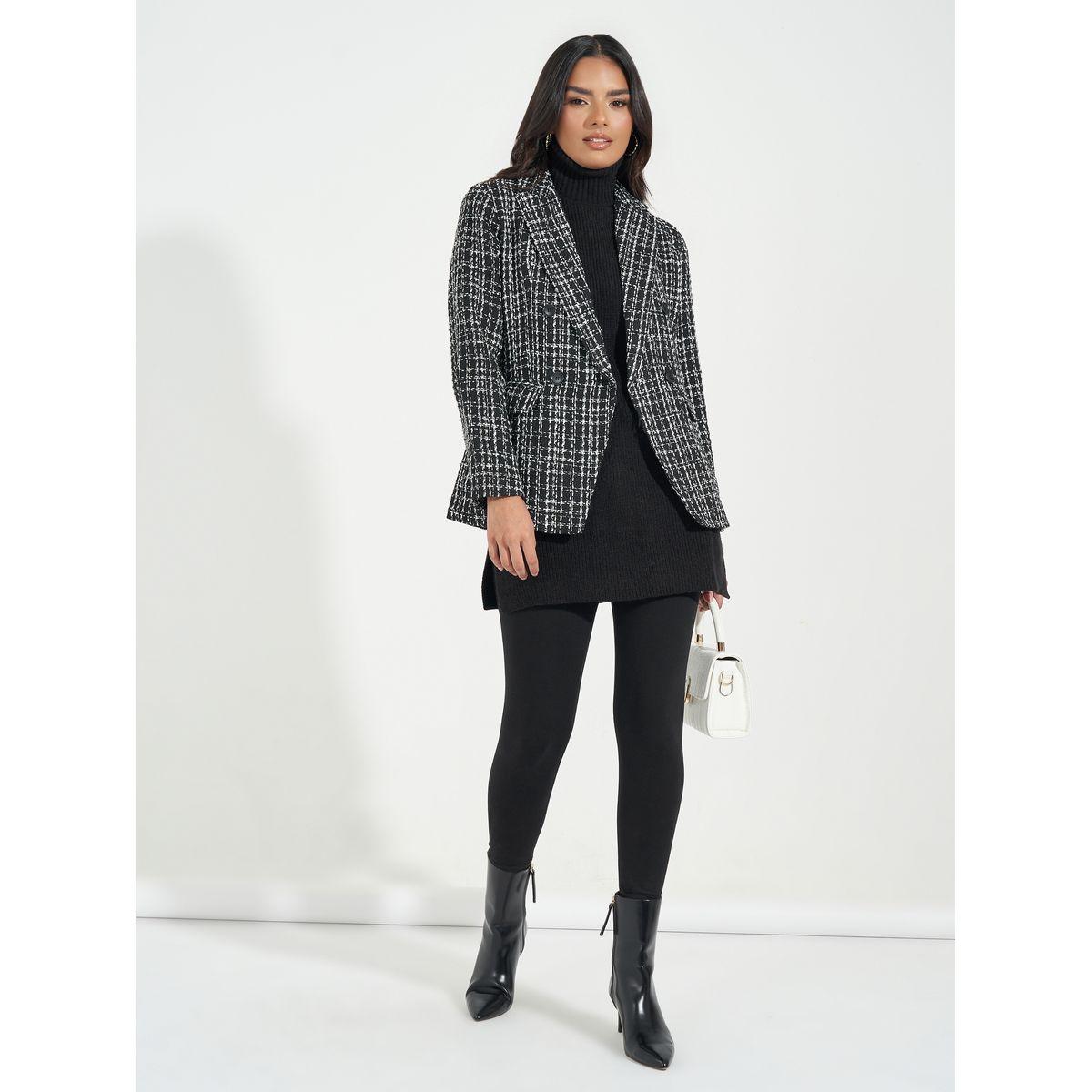 Styli Regular Fit Double Breasted Tweed Blazer-women-clothing-coatsandjackets-blazers-image-2