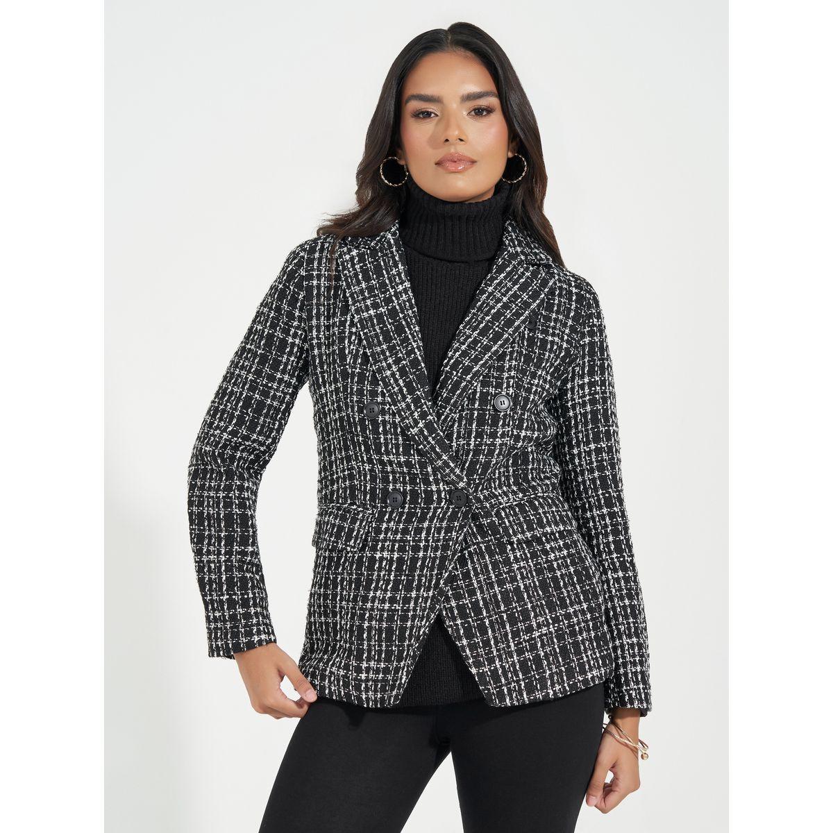 Styli Regular Fit Double Breasted Tweed Blazer-women-clothing-coatsandjackets-blazers-image-3