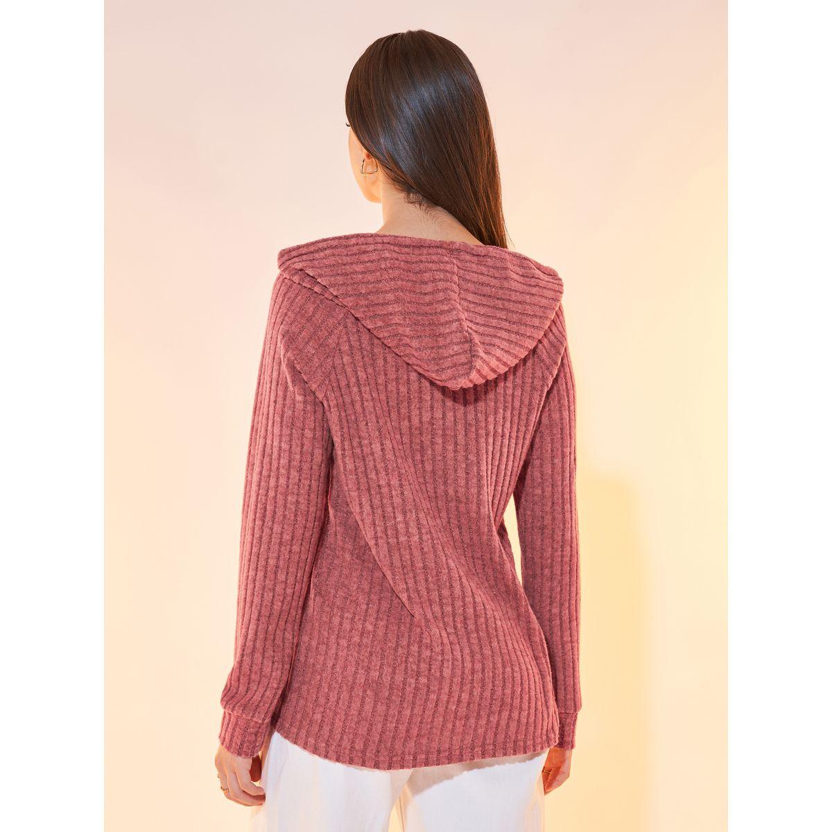 Styli Textured Knit Drawstring Hoodie-women-winterwear-hoodiesandsweatshirts-hoodies-image-4