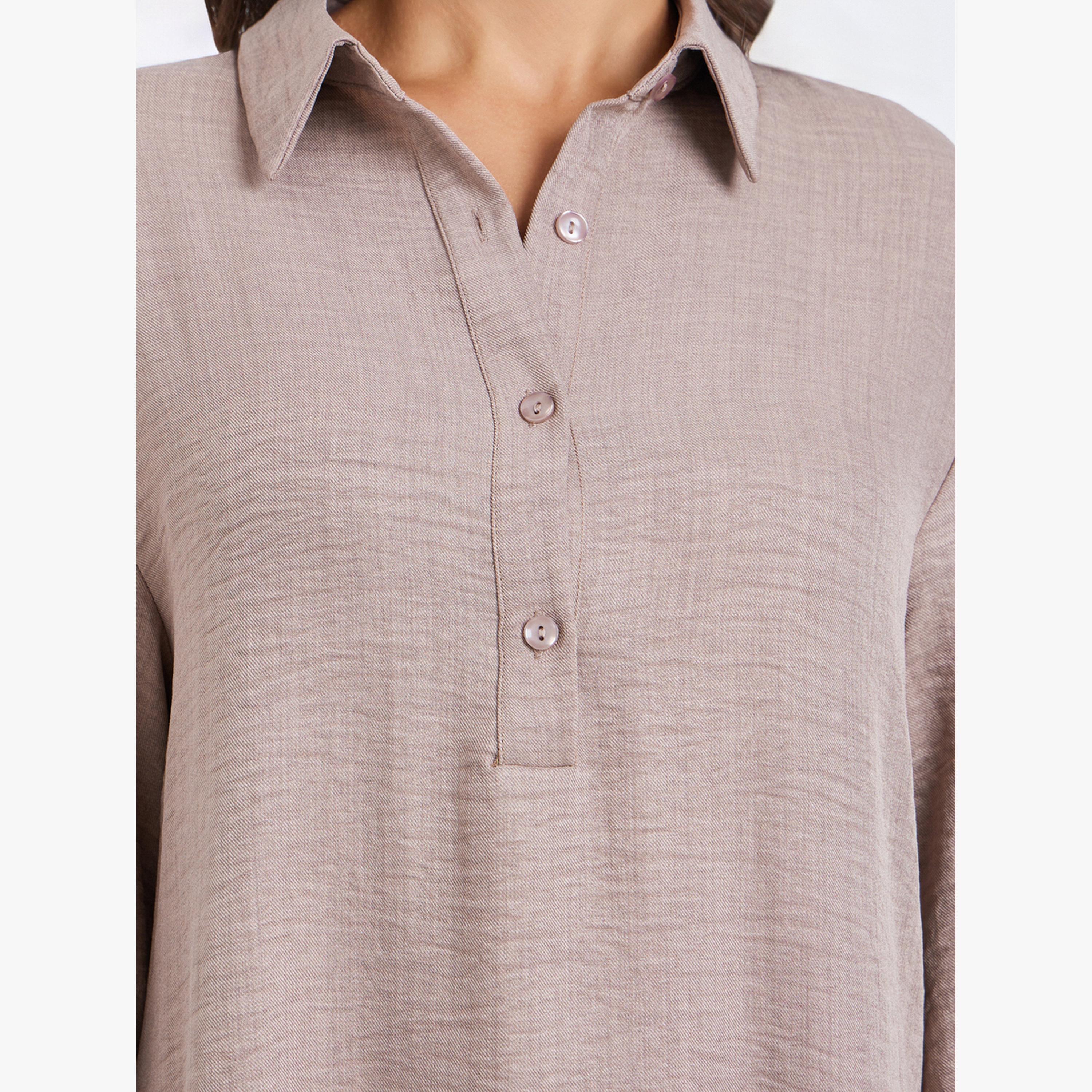 Styli Women Beige Contrast Hem Collared Jalabiya-women-arabicclothing-jalabiyas-image-4