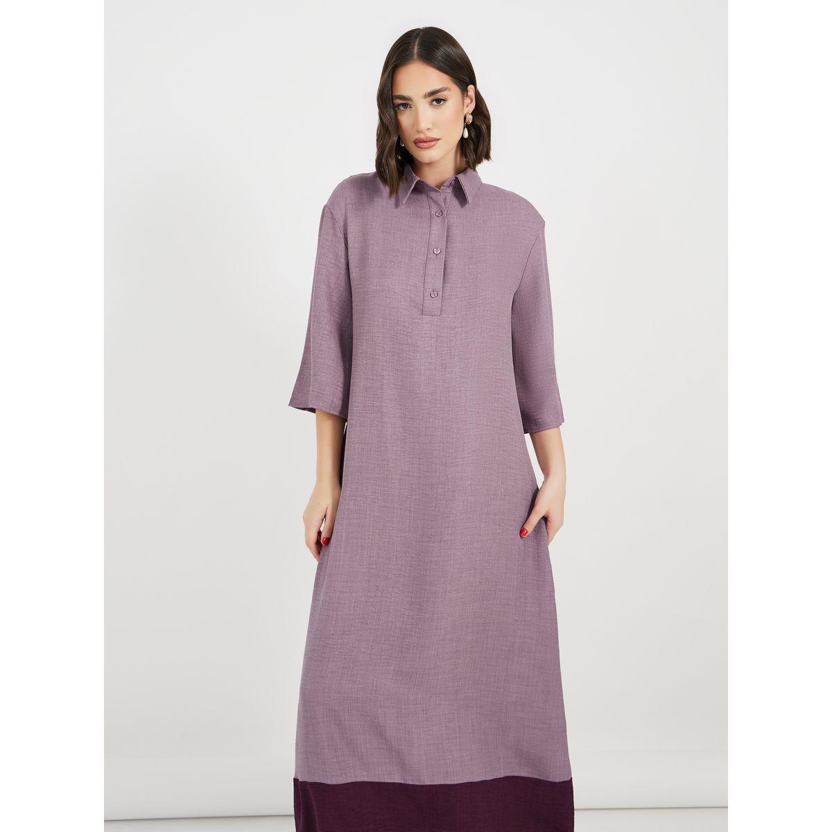 جلابية بنسيج ميلانج وتفاصيل مُتباينة-women-arabicclothing-jalabiyas-image-2