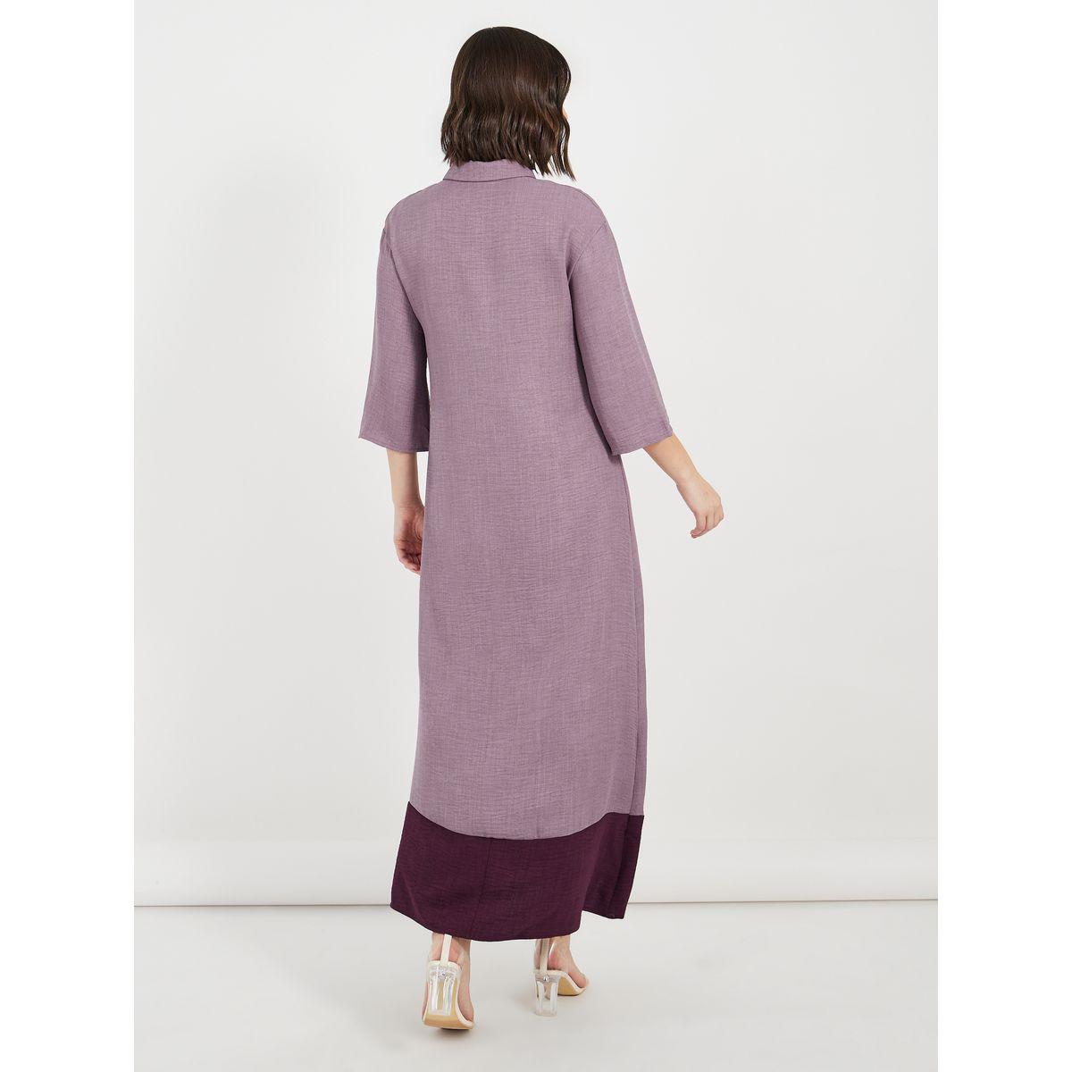 Styli Melange Collared Jalabiya with Contrast Hem-women-arabicclothing-jalabiyas-image-6