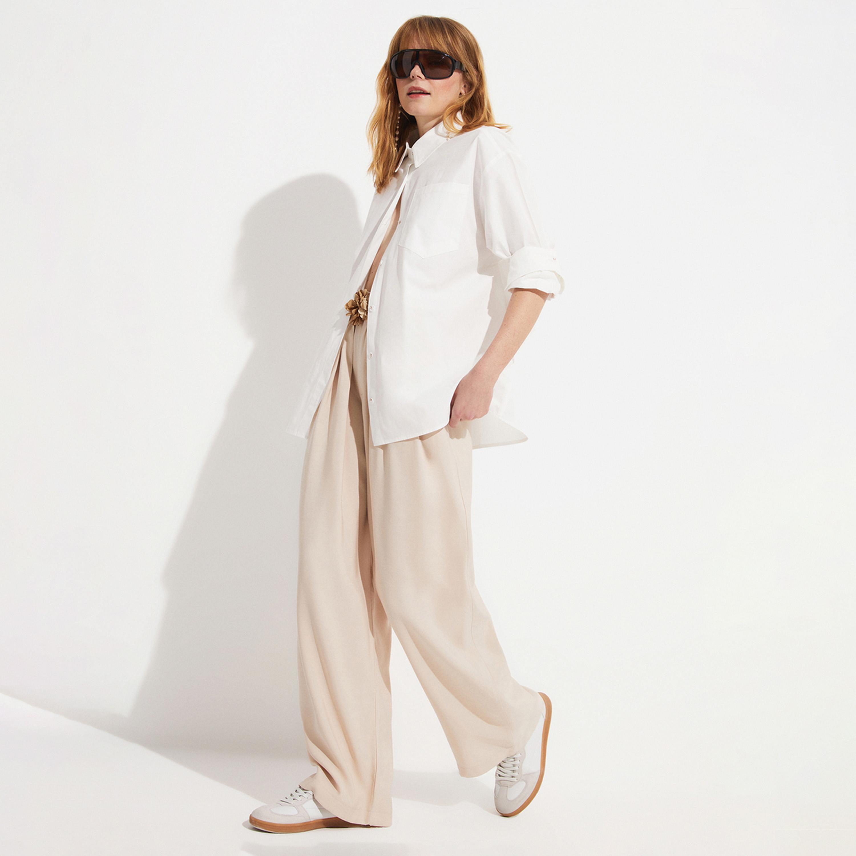 June Straight Cut Pleated Modal Woven Pants-women-clothing-bottoms-trousers-image-1