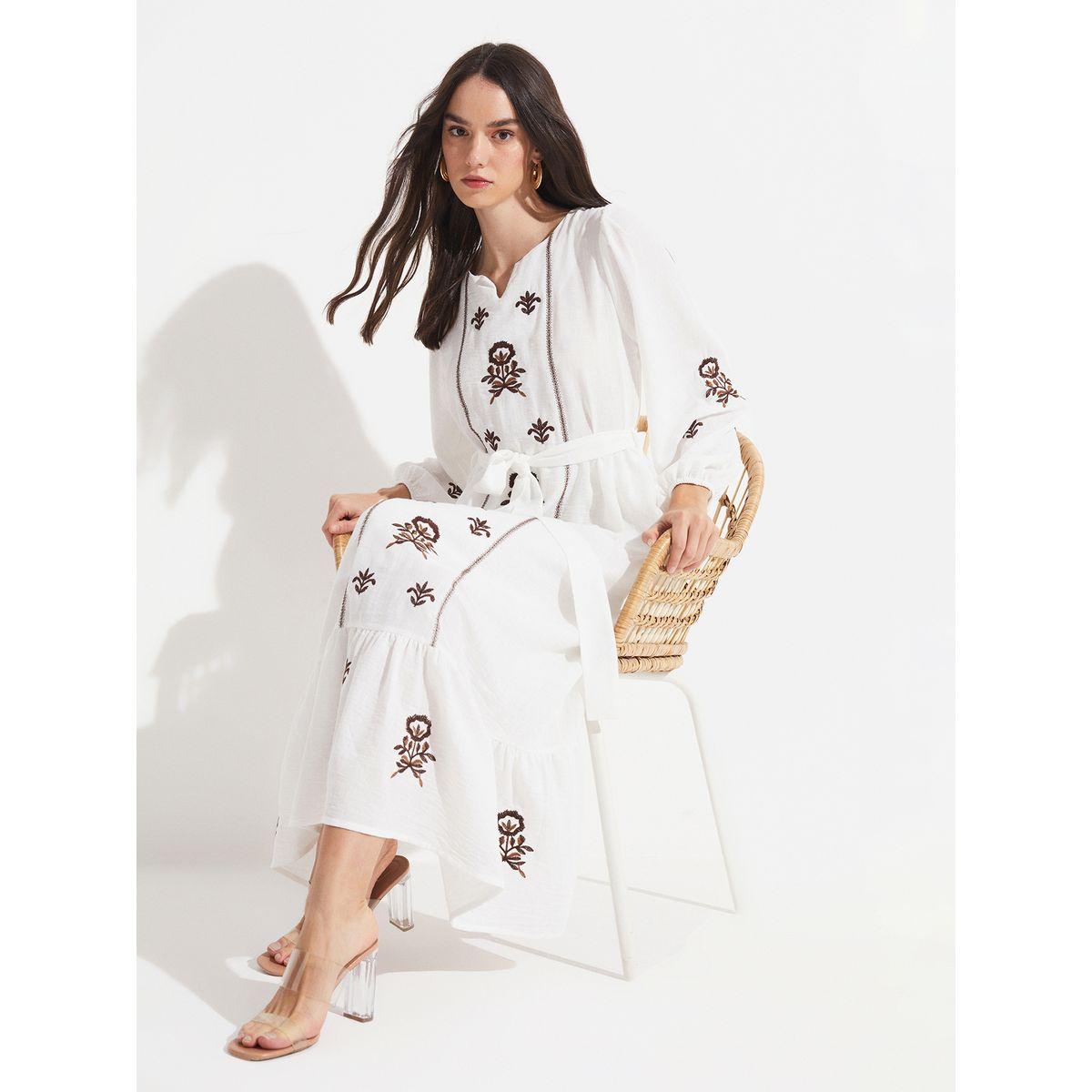 فستان ميدي بتفاصيل مُطرّزة مع أربطة-women-clothing-dresses-image-1