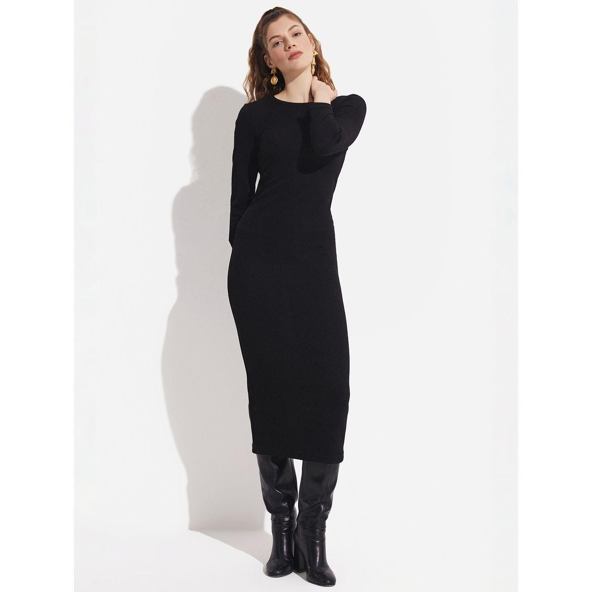 فستان ميدي بديكون بتفاصيل مضلعة-women-clothing-dresses-image-1