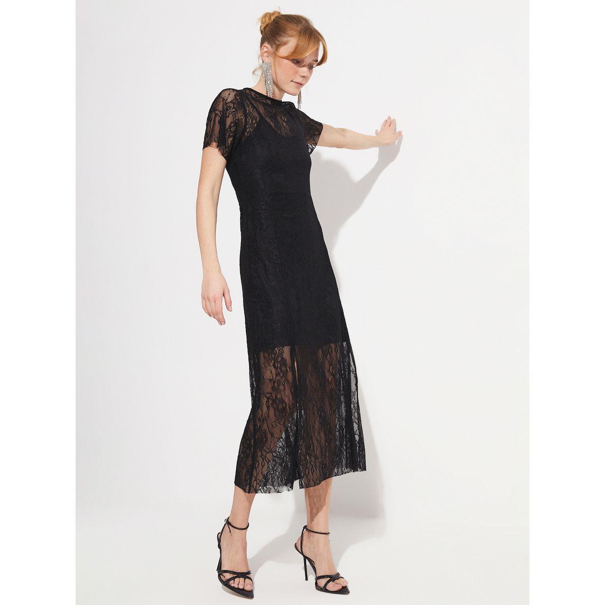 فستان ميدي مزين بشق مع تفاصيل دانتيل-women-clothing-dresses-image-1