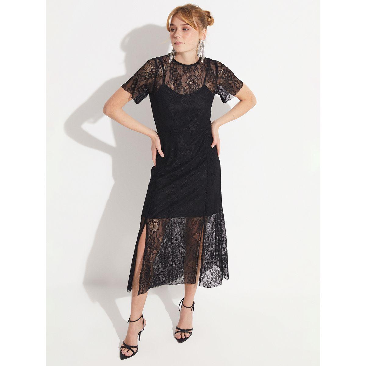 فستان ميدي مزين بشق مع تفاصيل دانتيل-women-clothing-dresses-image-6