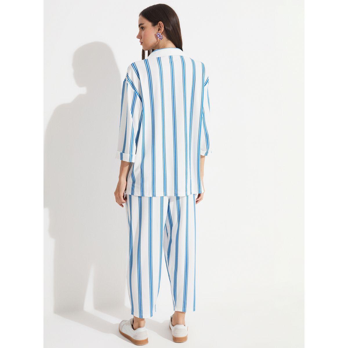 طقم منسق من بنطال منسوج مع بلوزة بقصة مريحة-women-clothing-coordsets-image-2