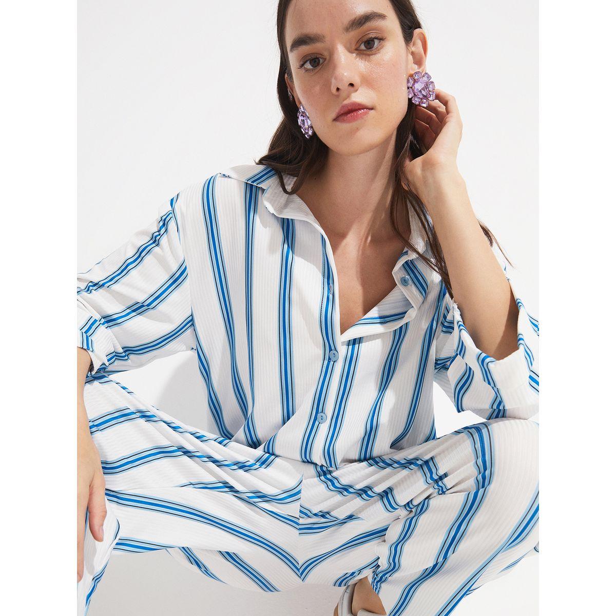 June Relaxed Fit Striped Shirt & Woven Pants Co-Ords-women-clothing-coordsets-image-4