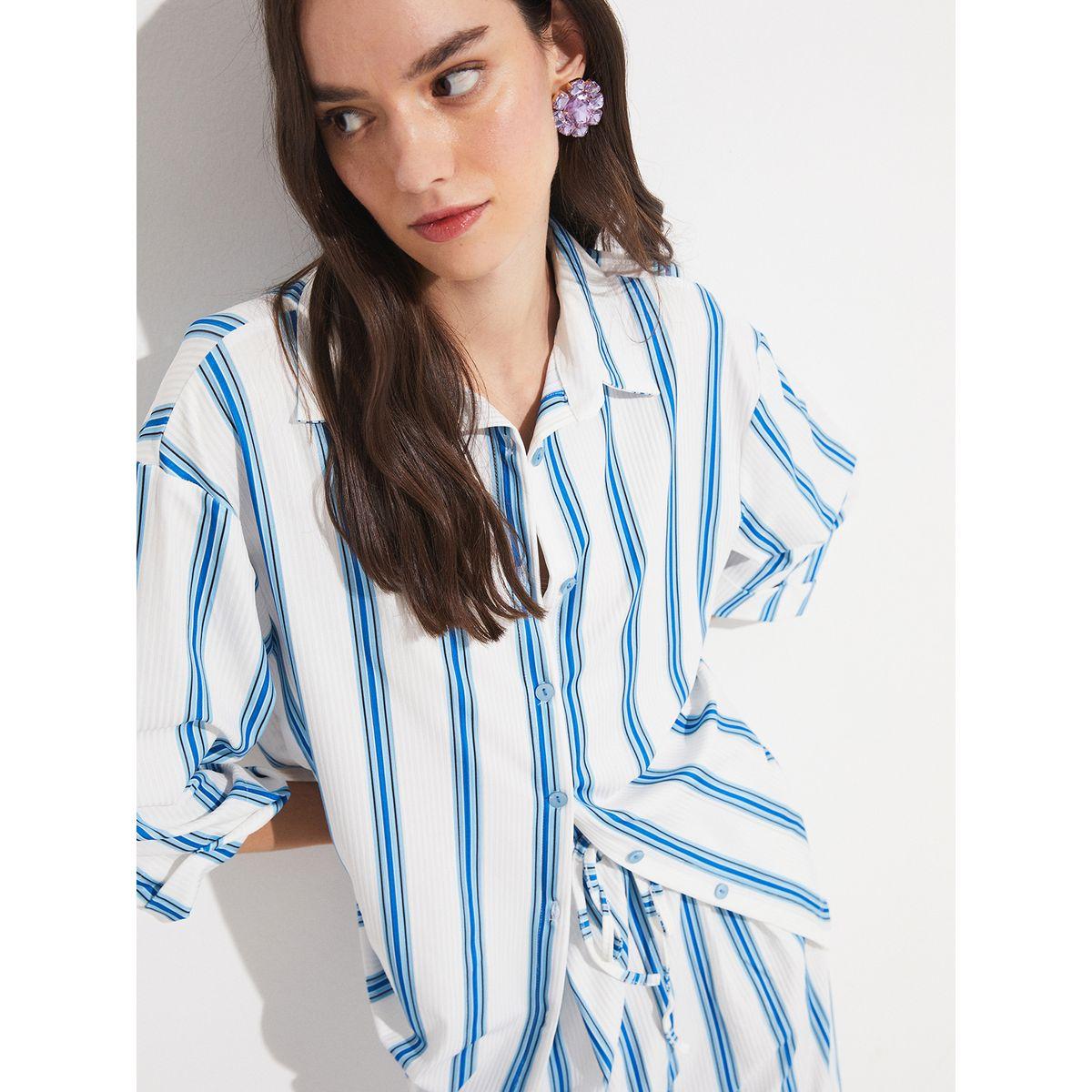 طقم منسق من بنطال منسوج مع بلوزة بقصة مريحة-women-clothing-coordsets-image-6