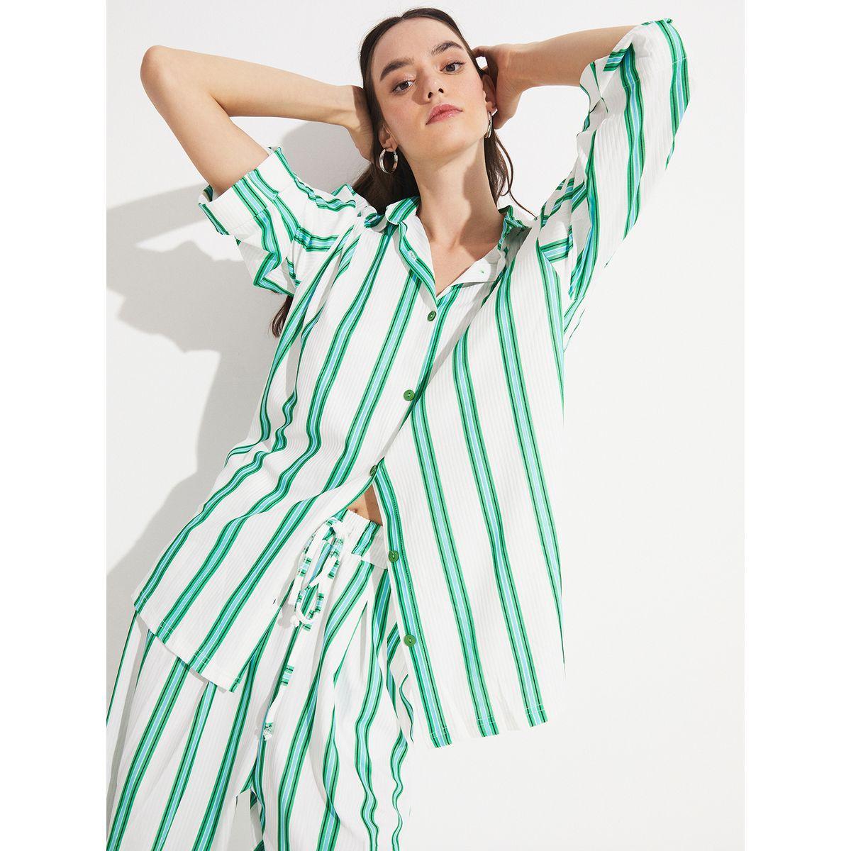 طقم منسق من بنطال منسوج مع بلوزة بقصة مريحة-women-clothing-coordsets-image-6