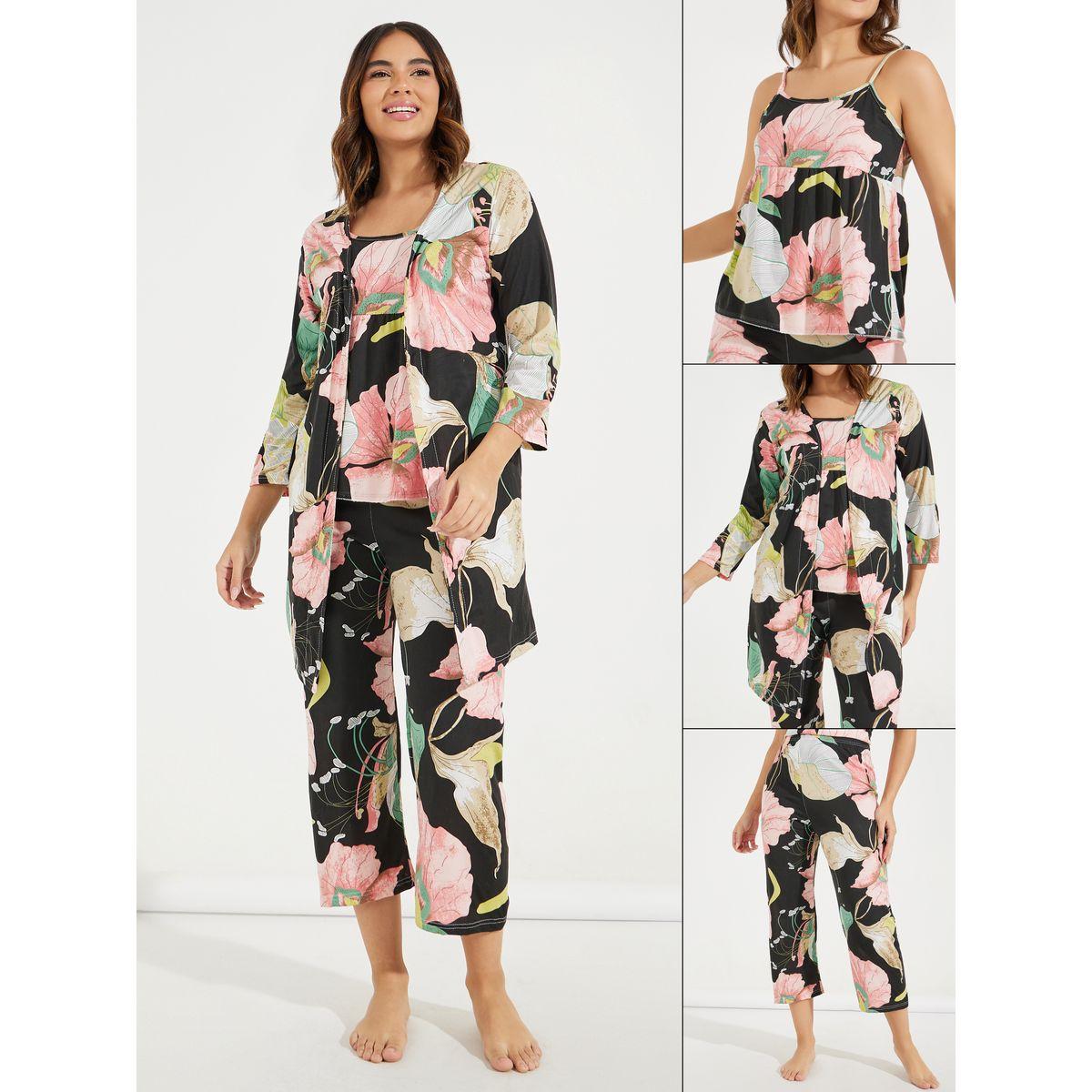 Styli Unwind Pack of 3- Floral Large Scale Cami, Robe & Pyjama-women-clothing-nightwear-pyjamas-longsets-image-1