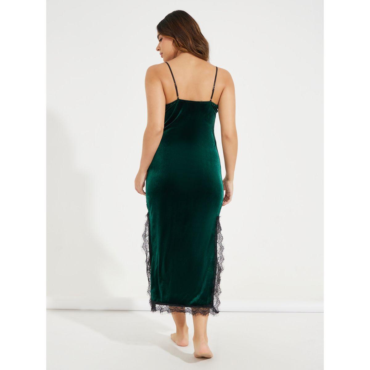 قميص نوم ميدي مخمل بشق جانبي ودانتيل-women-clothing-nightwear-nighties-image-4