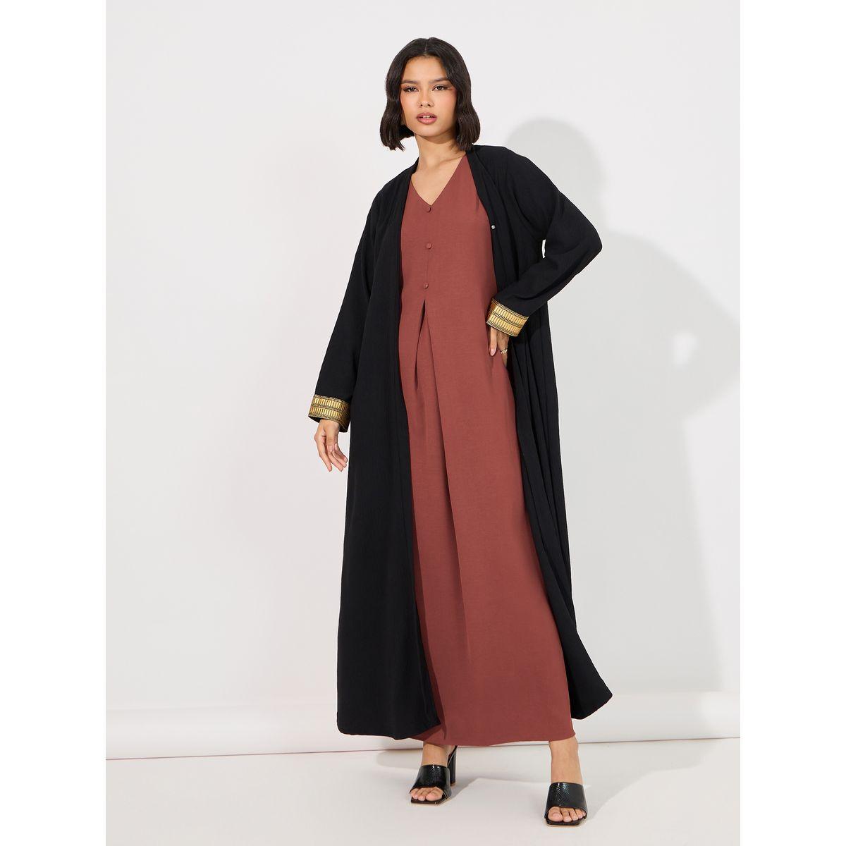 فستان طويل سادة مزين بأزرار-women-arabicclothing-jalabiyas-image-2