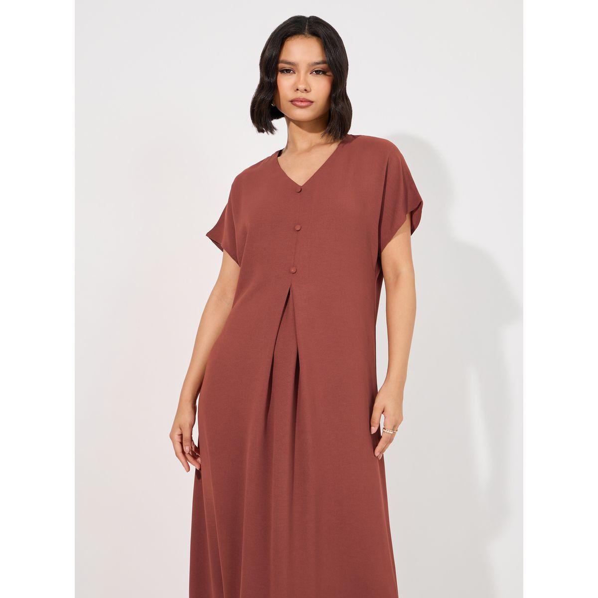 فستان طويل سادة مزين بأزرار-women-arabicclothing-jalabiyas-image-3