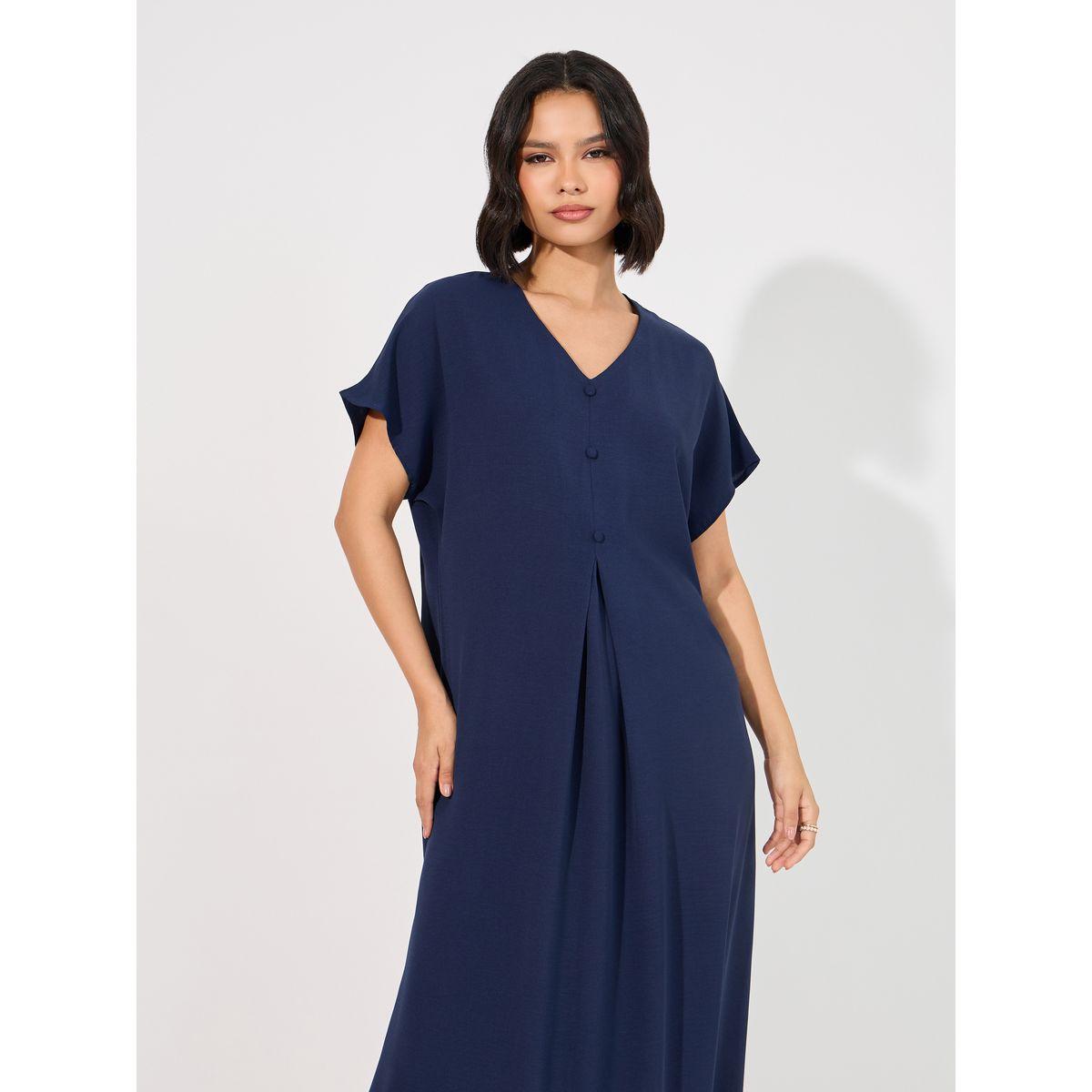 Styli V Neck Button Detail Under Abaya Dress-women-arabicclothing-jalabiyas-image-2