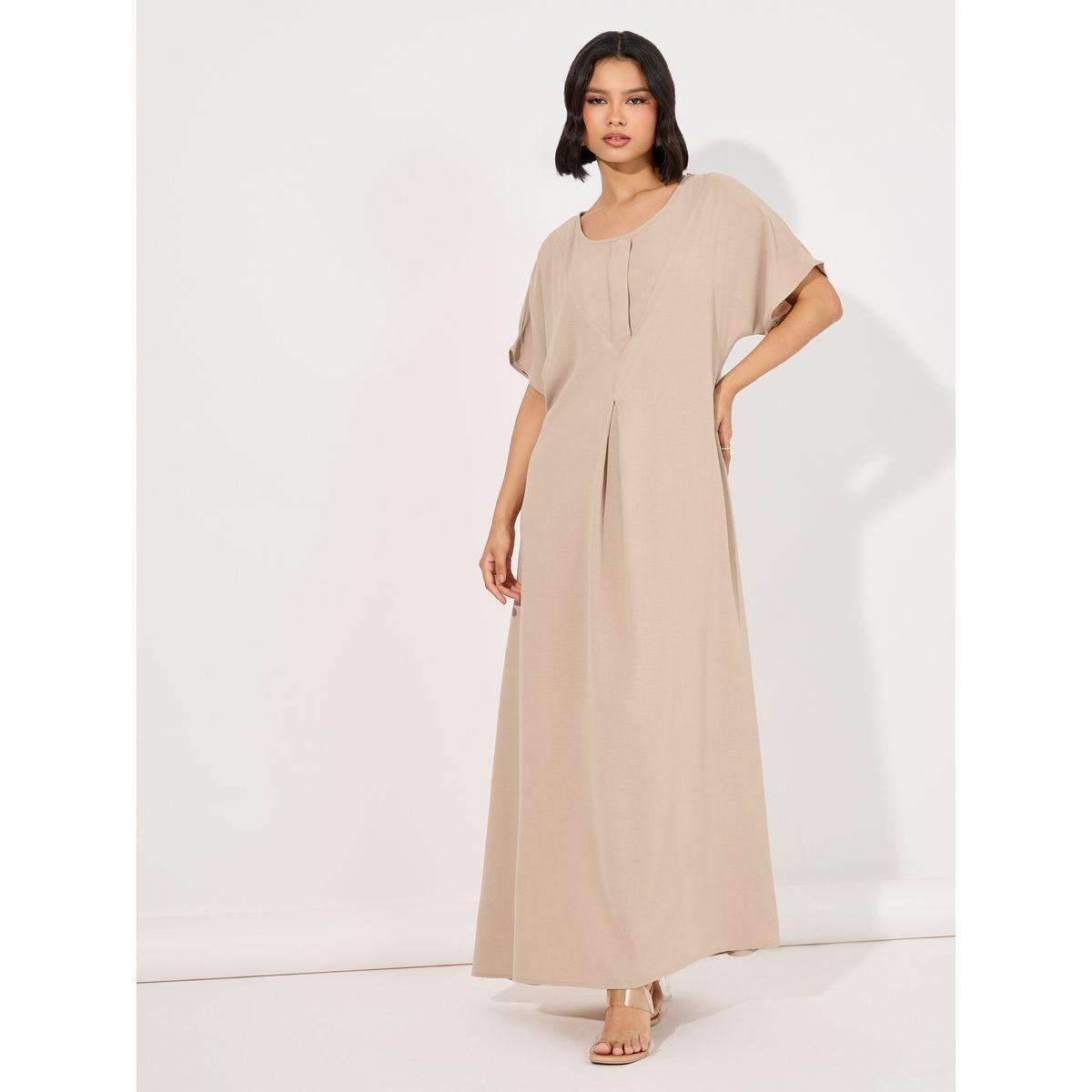 فستان طويل سادة مزين بكسرات-women-arabicclothing-jalabiyas-image-1