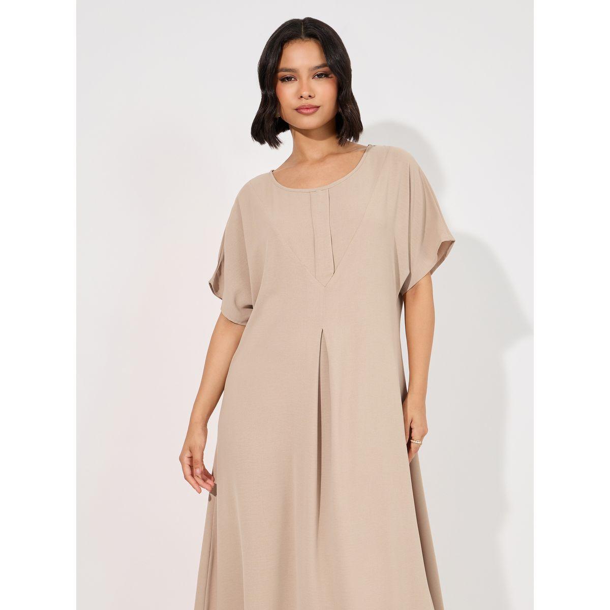 فستان طويل سادة مزين بكسرات-women-arabicclothing-jalabiyas-image-3