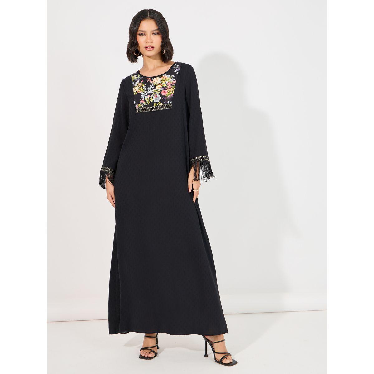 Styli Printed Panelled Jalabiya & Tassel Trim-women-arabicclothing-jalabiyas-image-4