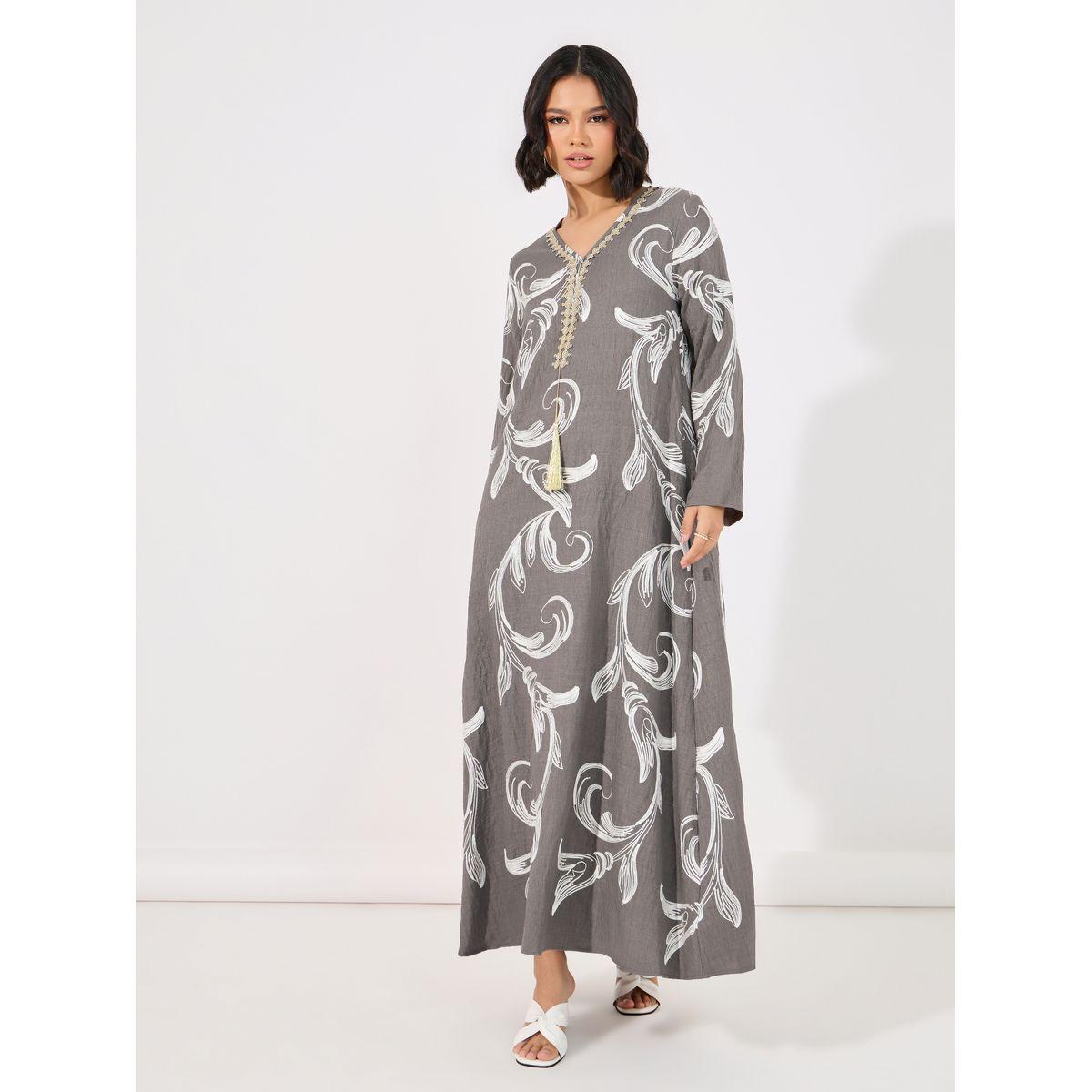 Styli All Over Embroidery Jalabiya with Gold Lace Trim-women-arabicclothing-jalabiyas-image-4