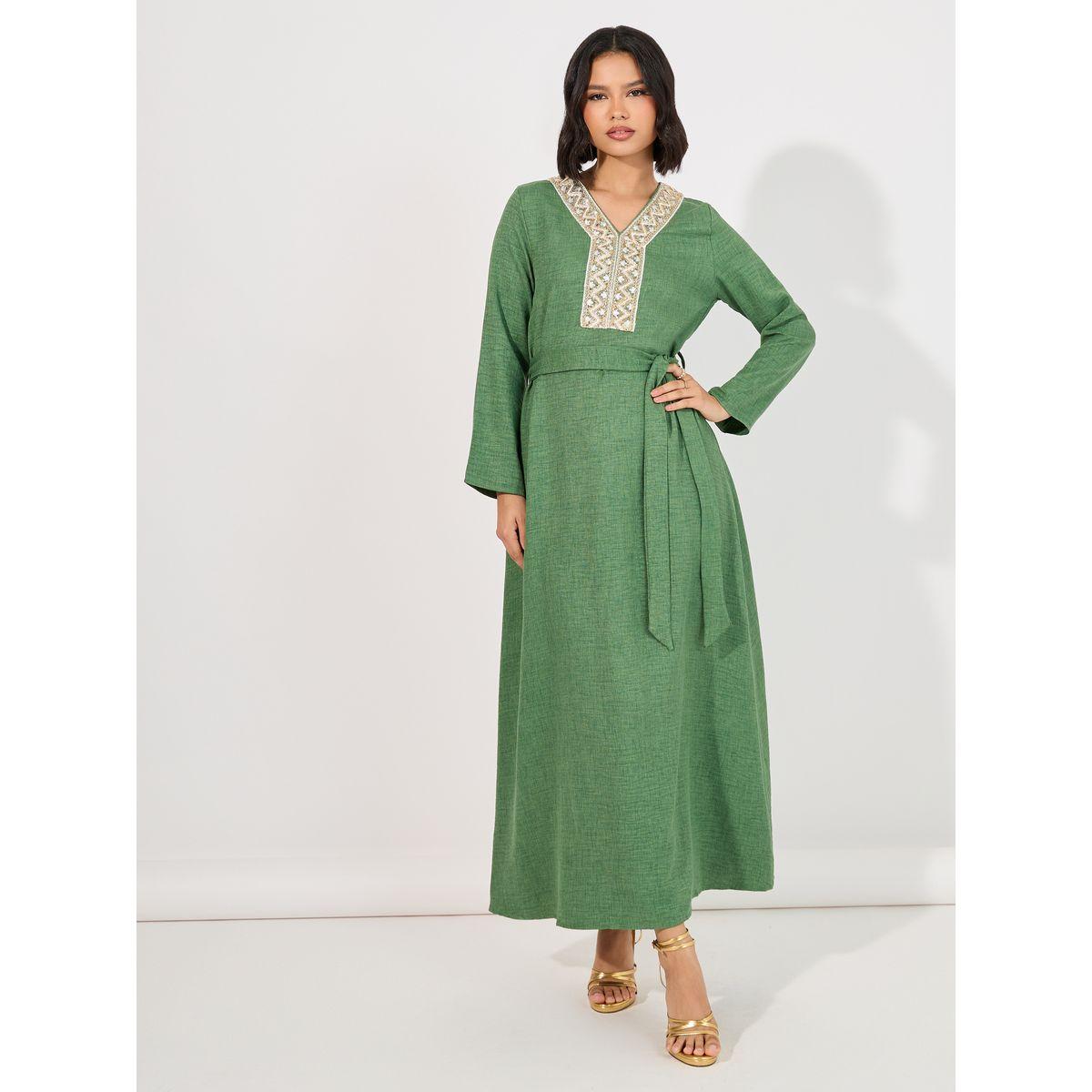 جلابية طويلة مزينة بالترتر-women-arabicclothing-jalabiyas-image-1