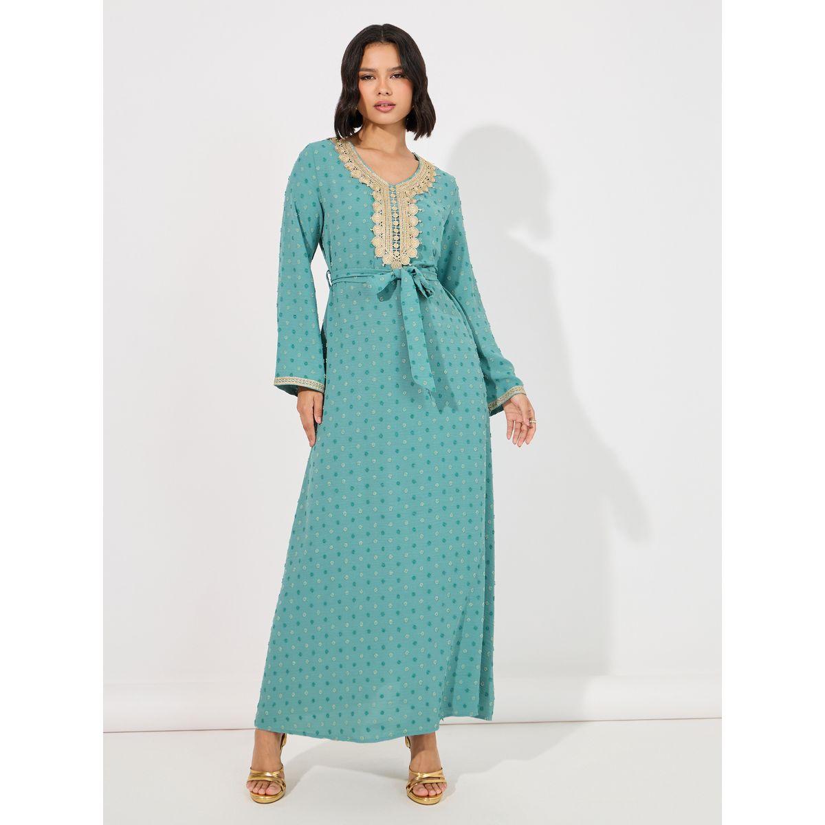 Styli Dobby Jalabiya with Neck Decor-women-arabicclothing-jalabiyas-image-4