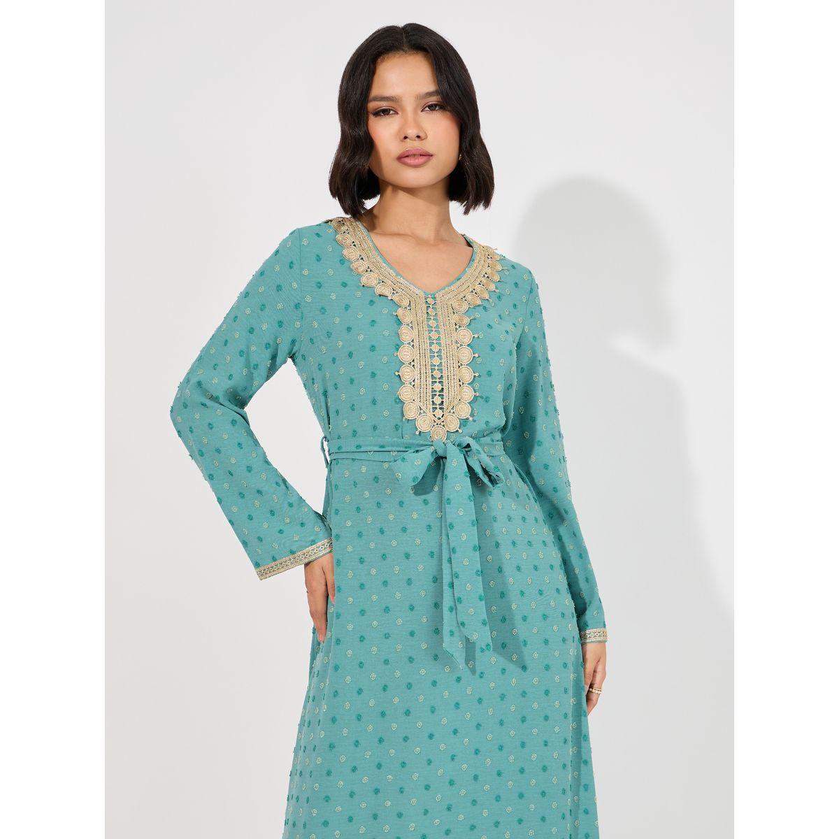 Styli Dobby Jalabiya with Neck Decor-women-arabicclothing-jalabiyas-image-5