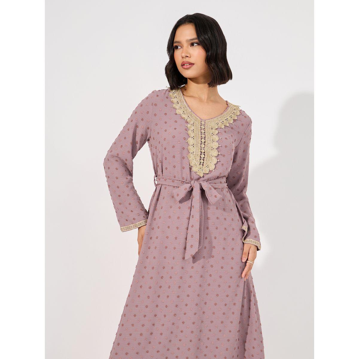 Styli Dobby Jalabiya with Neck Decor-women-arabicclothing-jalabiyas-image-5
