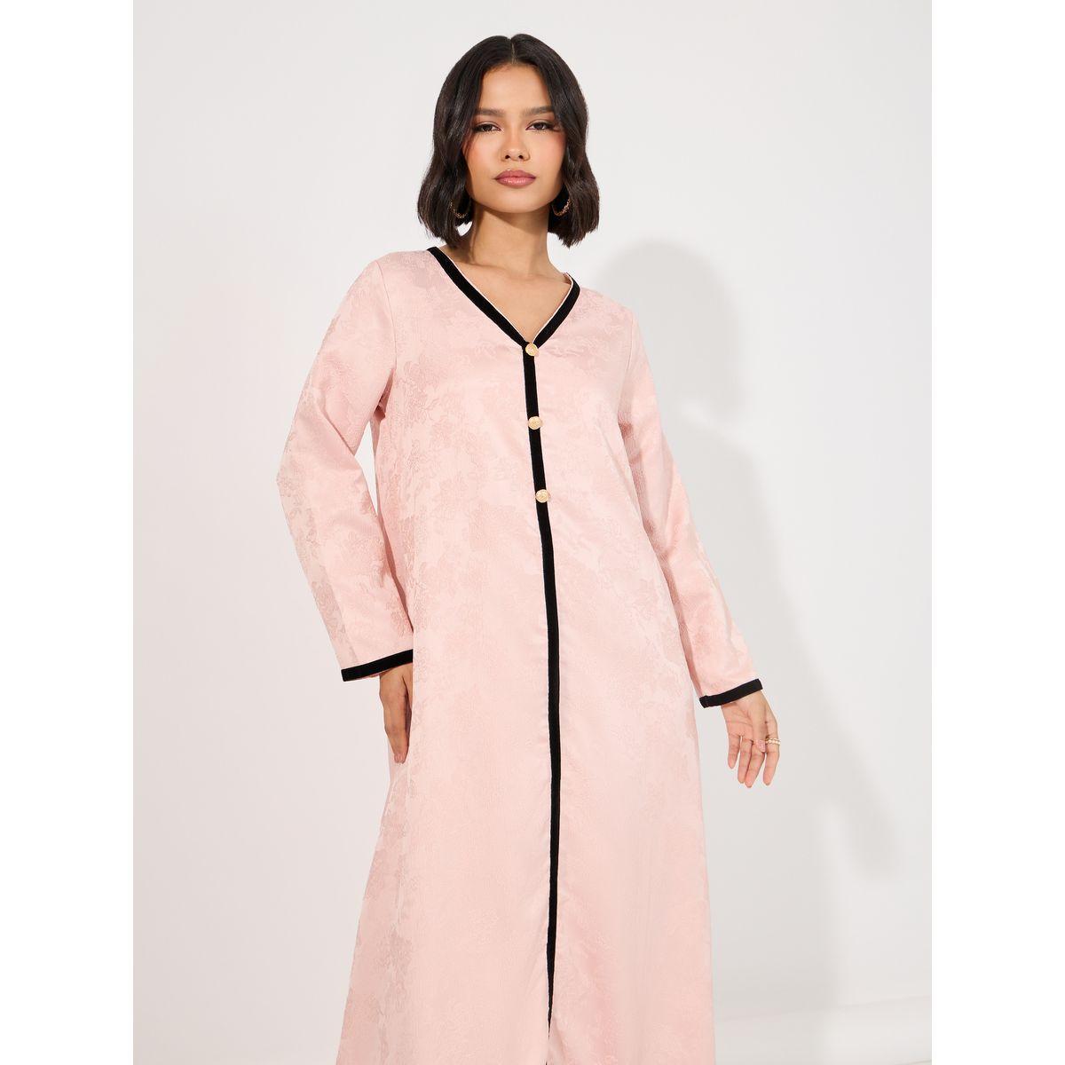 جلابية جاكار بتفاصيل مخمل وأزرار-women-arabicclothing-jalabiyas-image-2
