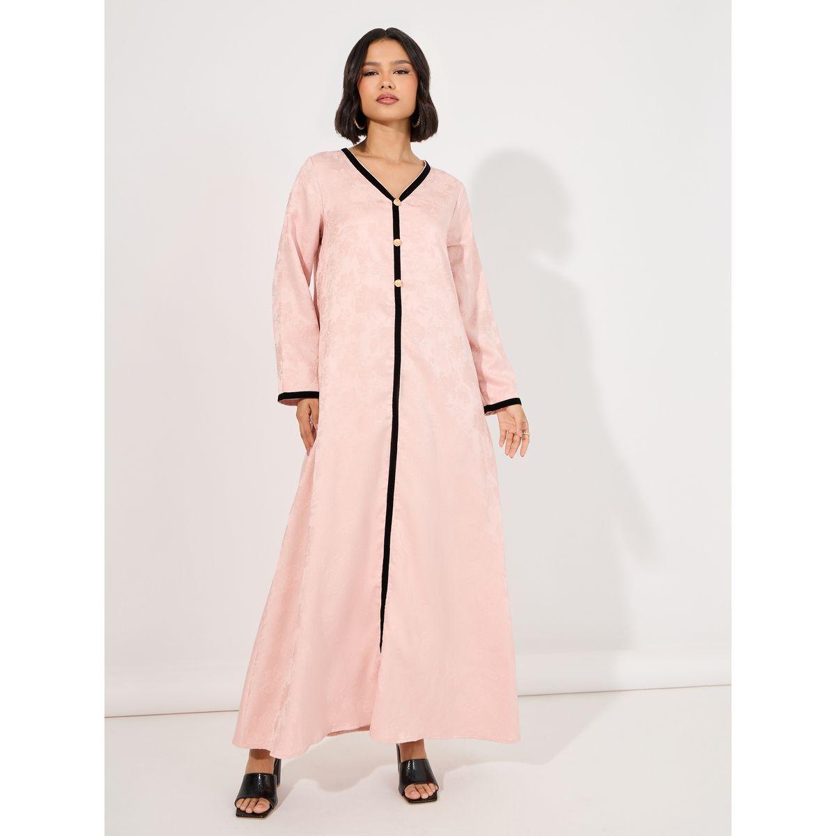 جلابية جاكار بتفاصيل مخمل وأزرار-women-arabicclothing-jalabiyas-image-4