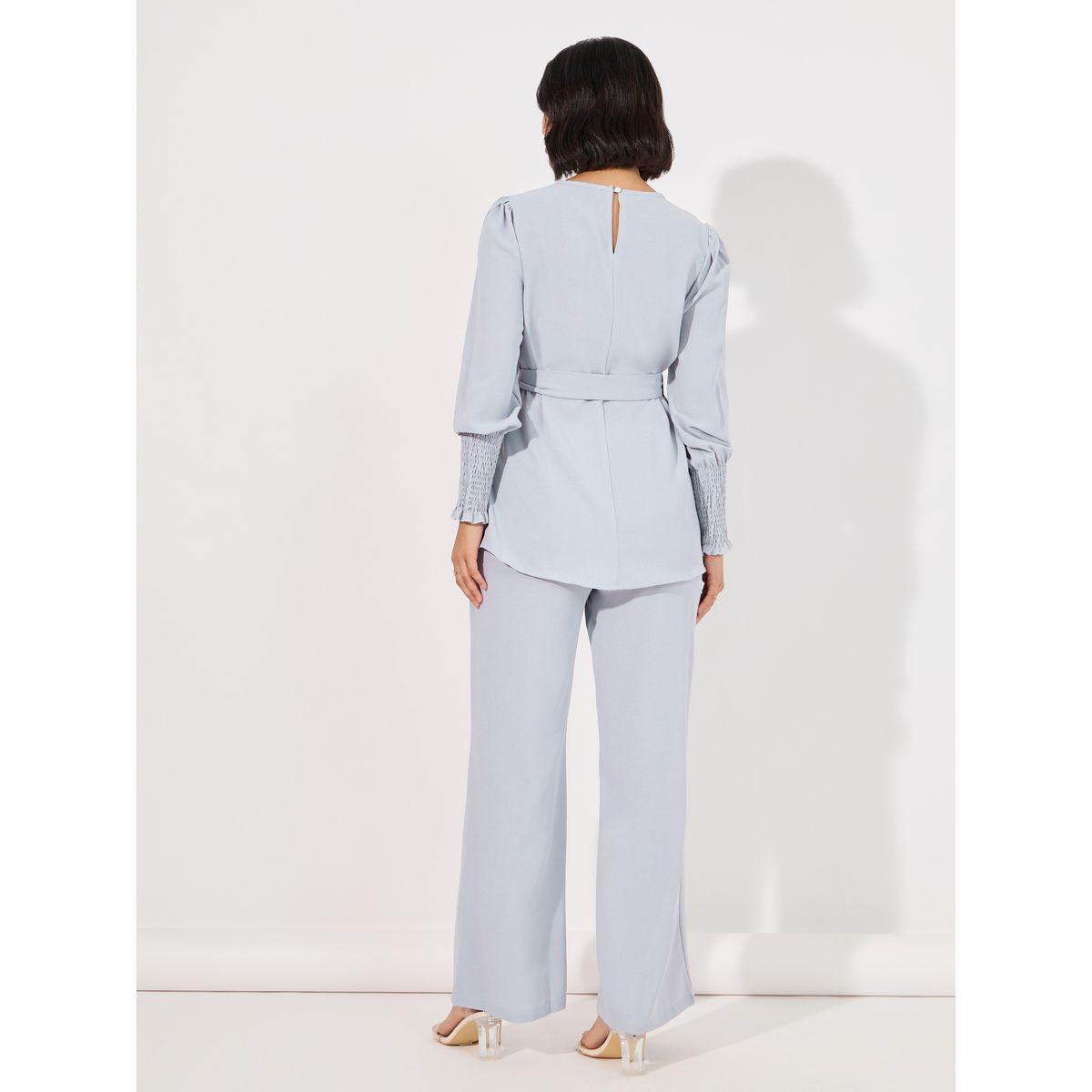 Styli Solid Cuff Sleeves Longline Top & Wide Leg Pants Modest Set-women-arabicclothing-sets-image-4