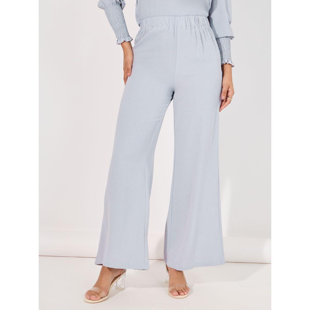 Styli Solid Cuff Sleeves Longline Top & Wide Leg Pants Modest Set-women-arabicclothing-sets-image-5