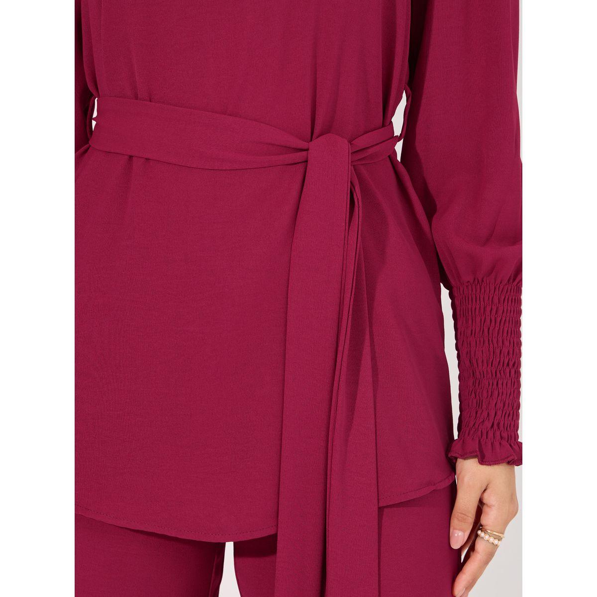 Styli Solid Cuff Sleeves Longline Top & Wide Leg Pants Modest Set-women-arabicclothing-sets-image-3