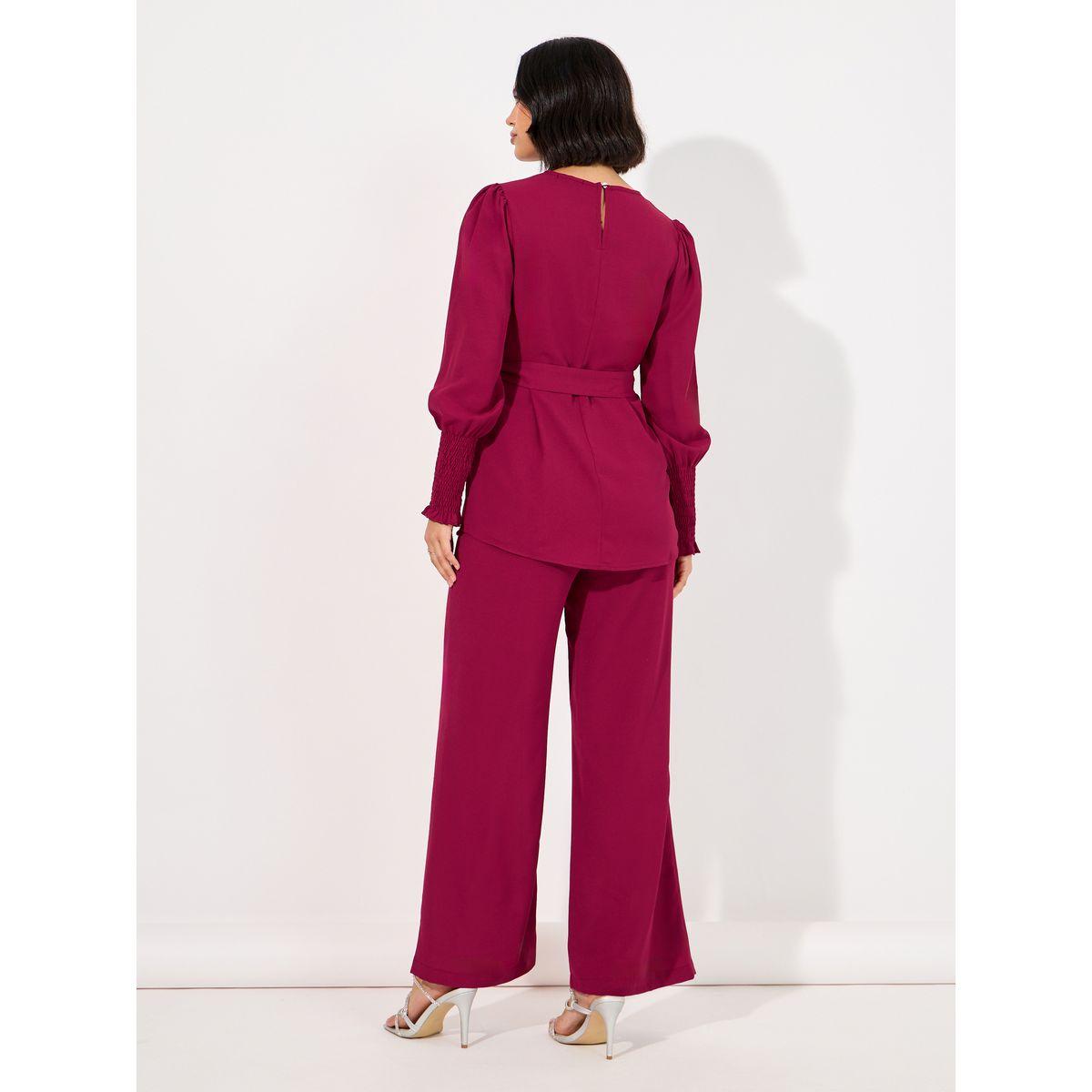 Styli Solid Cuff Sleeves Longline Top & Wide Leg Pants Modest Set-women-arabicclothing-sets-image-4