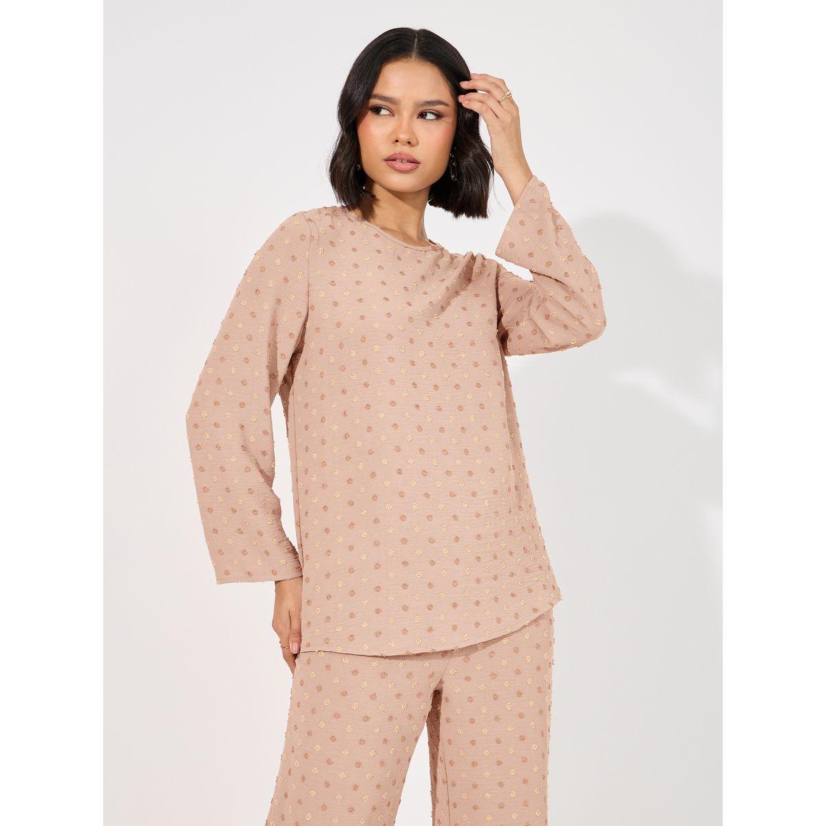 Styli Dobby Longline Top & Wide Leg Pants Modest Set-women-clothing-coordsets-image-2