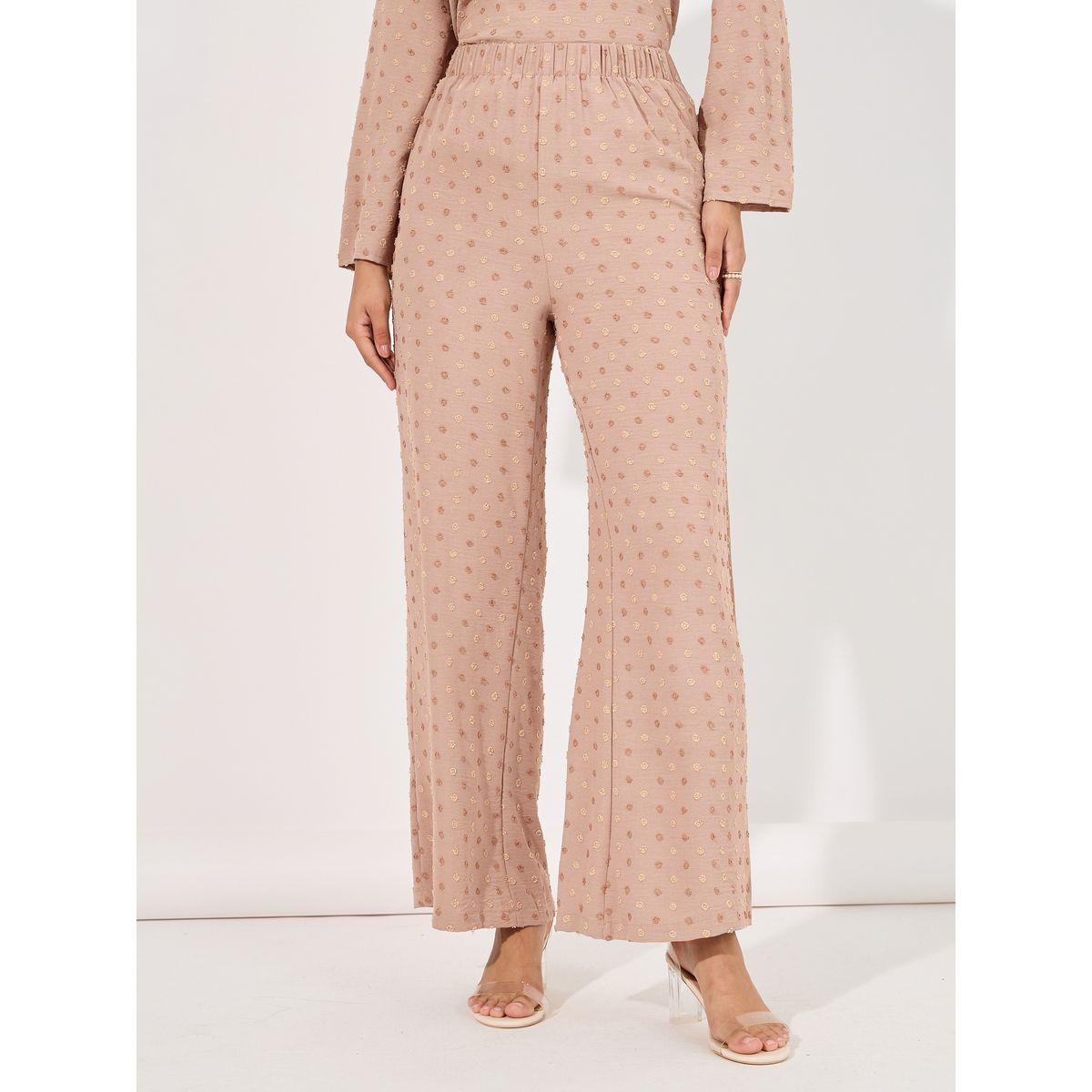 مجموعة من بنطال بأرجل واسعة مع بلوزة بخيوط دوبي-women-clothing-coordsets-image-5