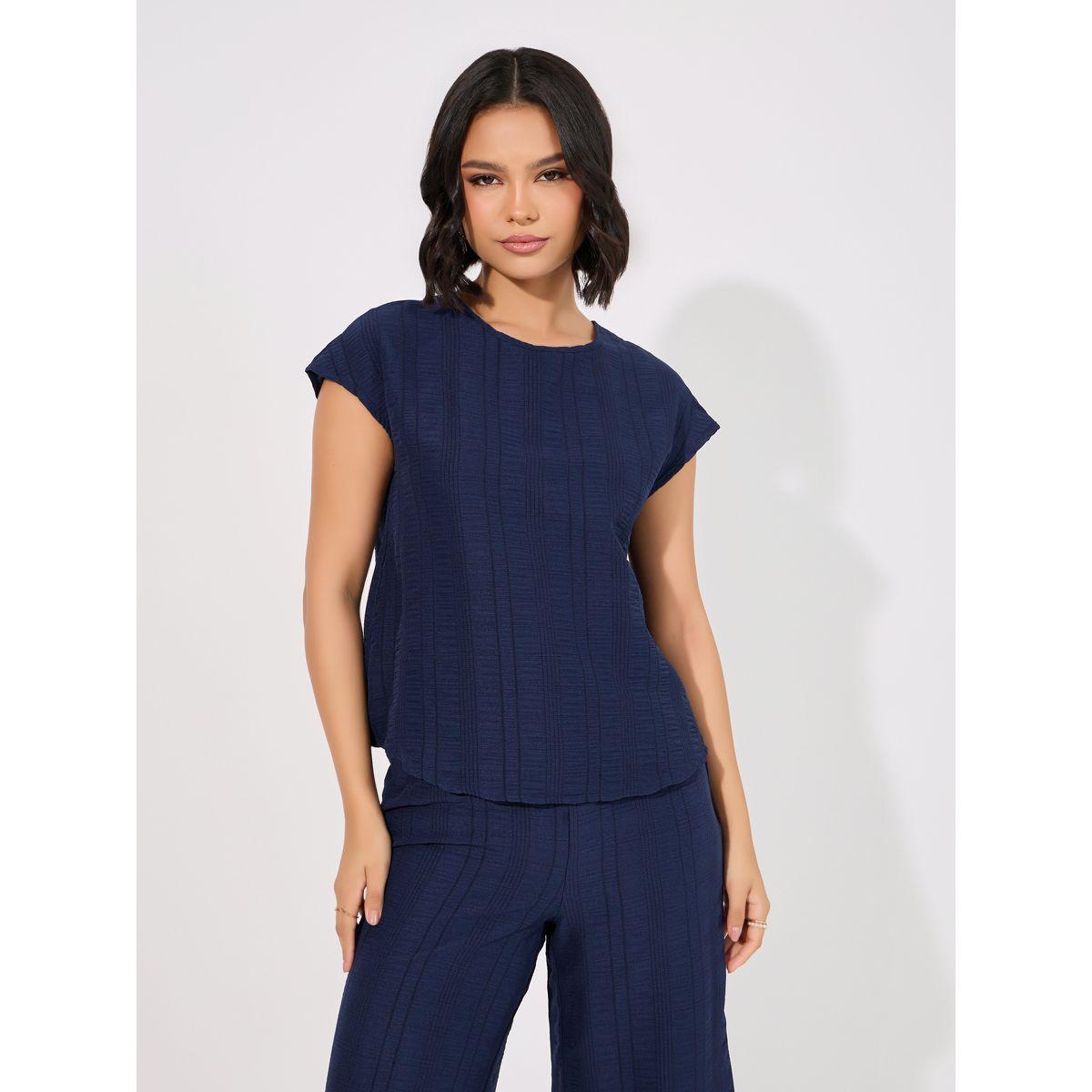 مجموعة من بنطال بأرجل واسعة مع بلوزة بتفاصيل بارزة الملمس-women-clothing-coordsets-image-2