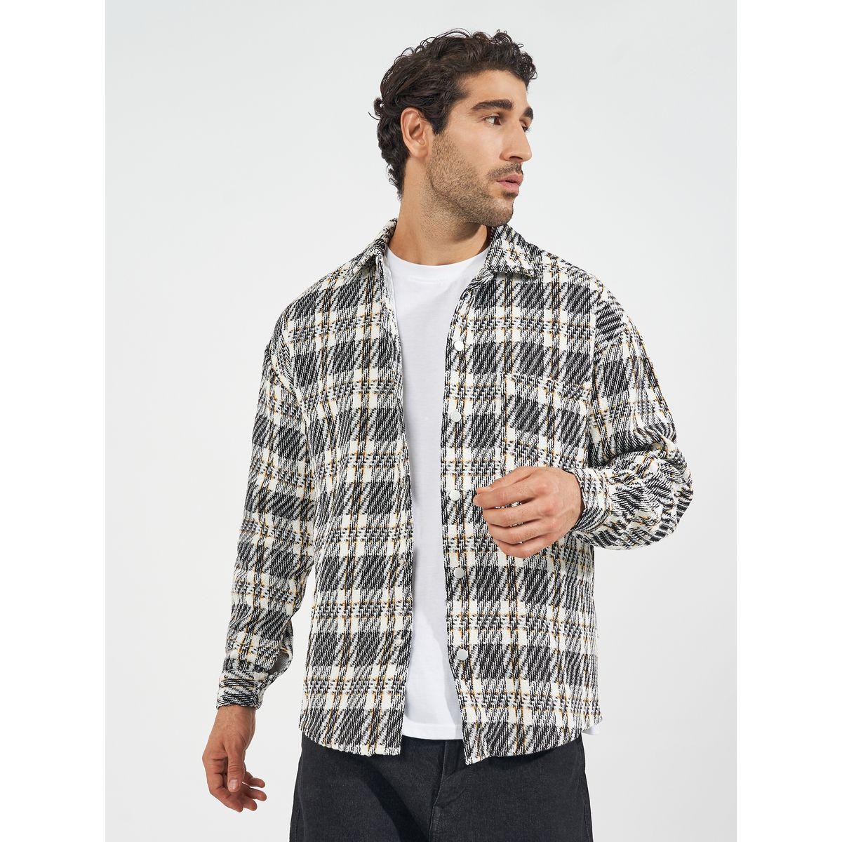 Styli Oversized Check Tweed Shacket with Big Button Placket-men-clothing-jacketsandblazers-jackets-image-1